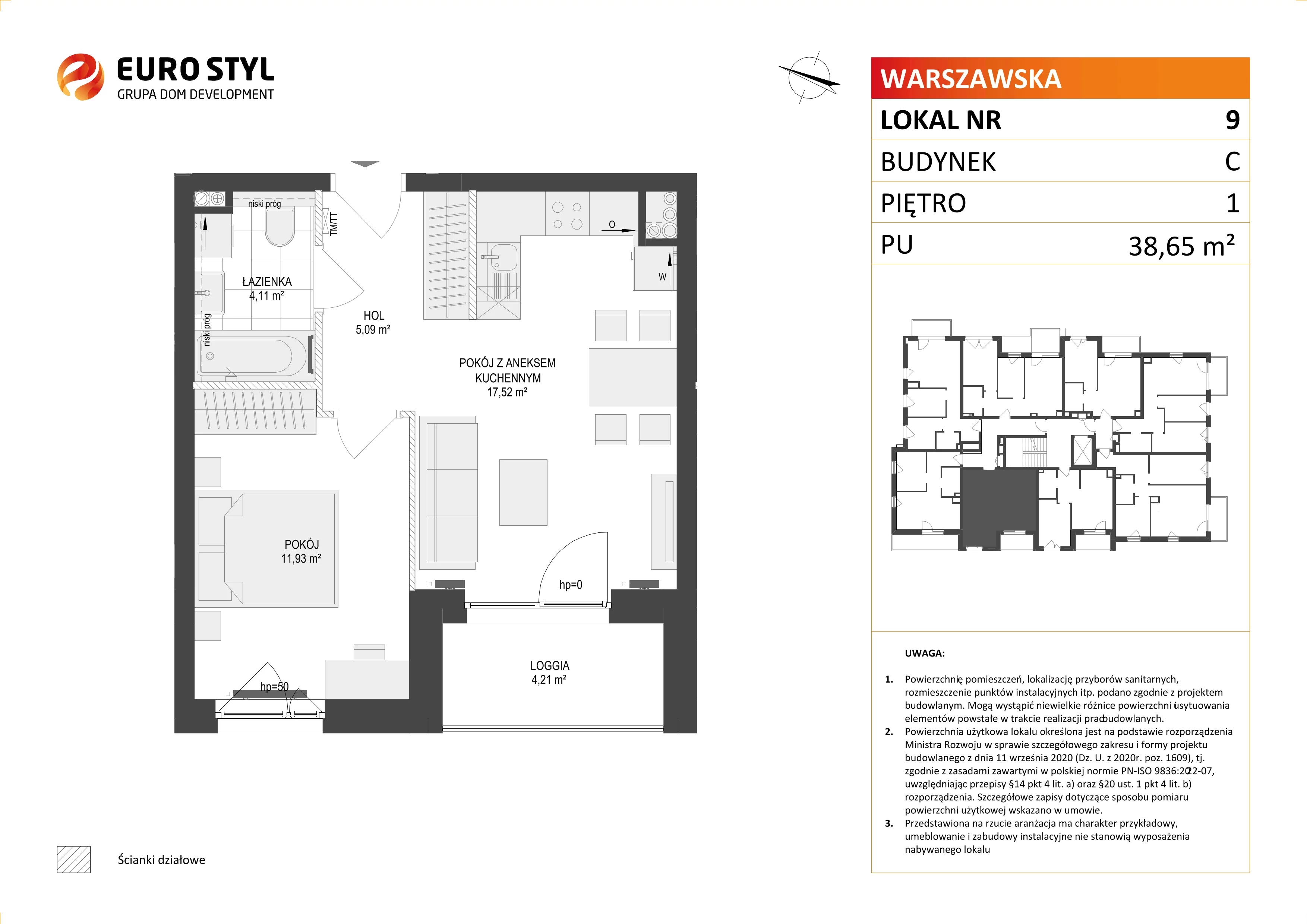 2 pokoje, mieszkanie 38,65 m², piętro 1, oferta nr C/9, Osiedle Warszawska - etap II, Gdańsk, Ujeścisko-Łostowice, Ujeścisko, ul. Warszawska