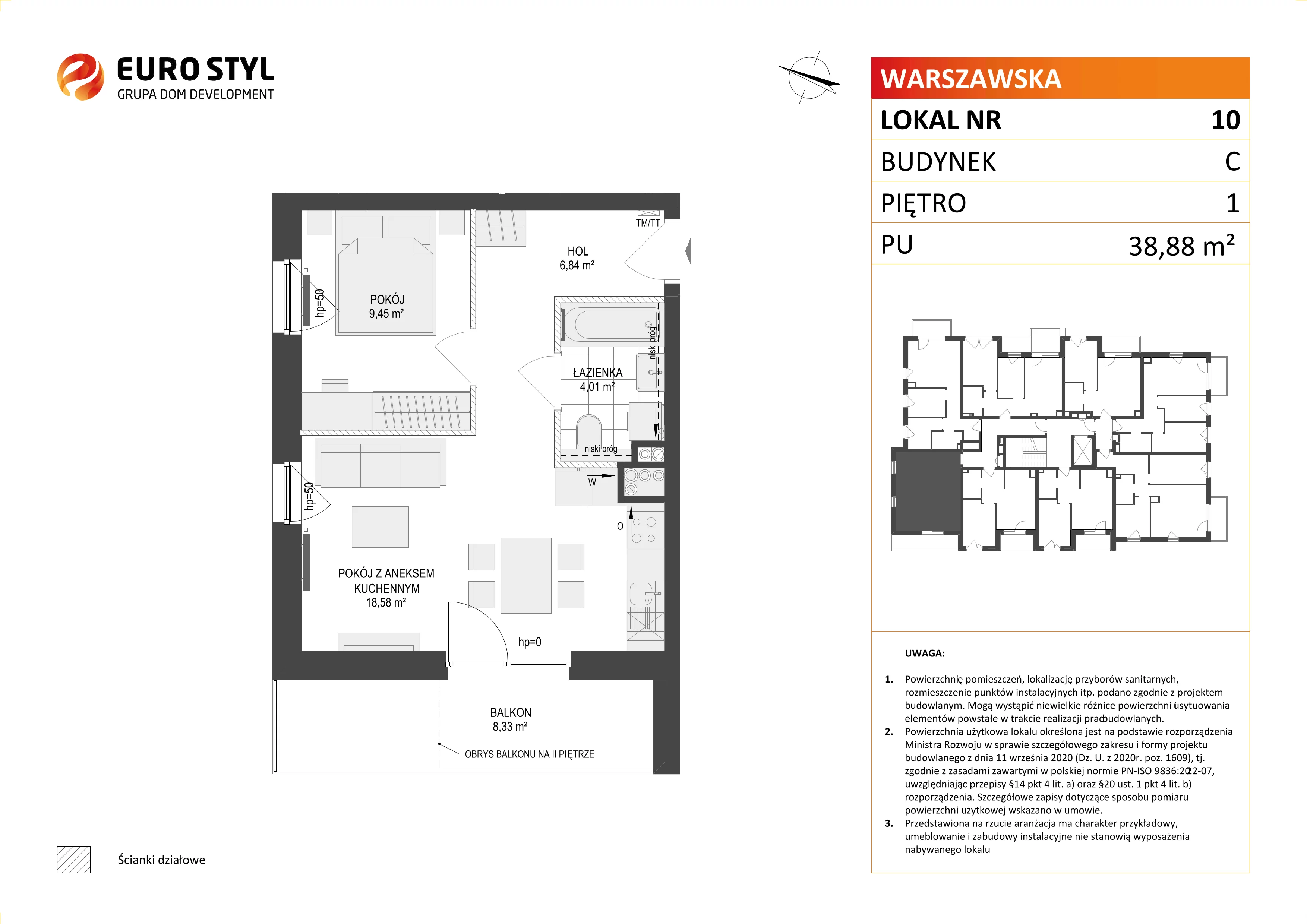 2 pokoje, mieszkanie 38,88 m², piętro 1, oferta nr C/10, Osiedle Warszawska - etap II, Gdańsk, Ujeścisko-Łostowice, Ujeścisko, ul. Warszawska