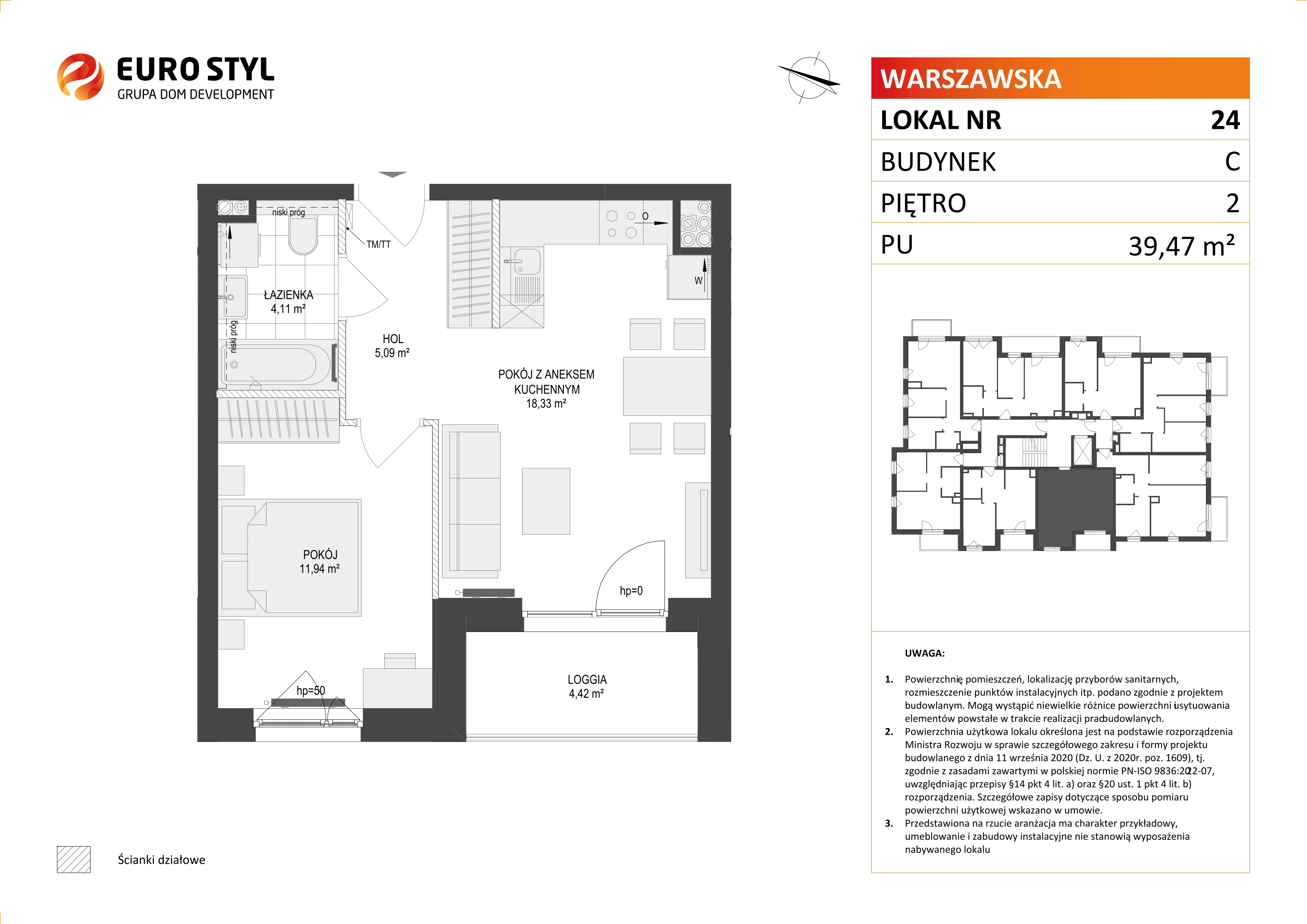 2 pokoje, mieszkanie 39,47 m², piętro 2, oferta nr C/24, Osiedle Warszawska - etap II, Gdańsk, Ujeścisko-Łostowice, Ujeścisko, ul. Warszawska