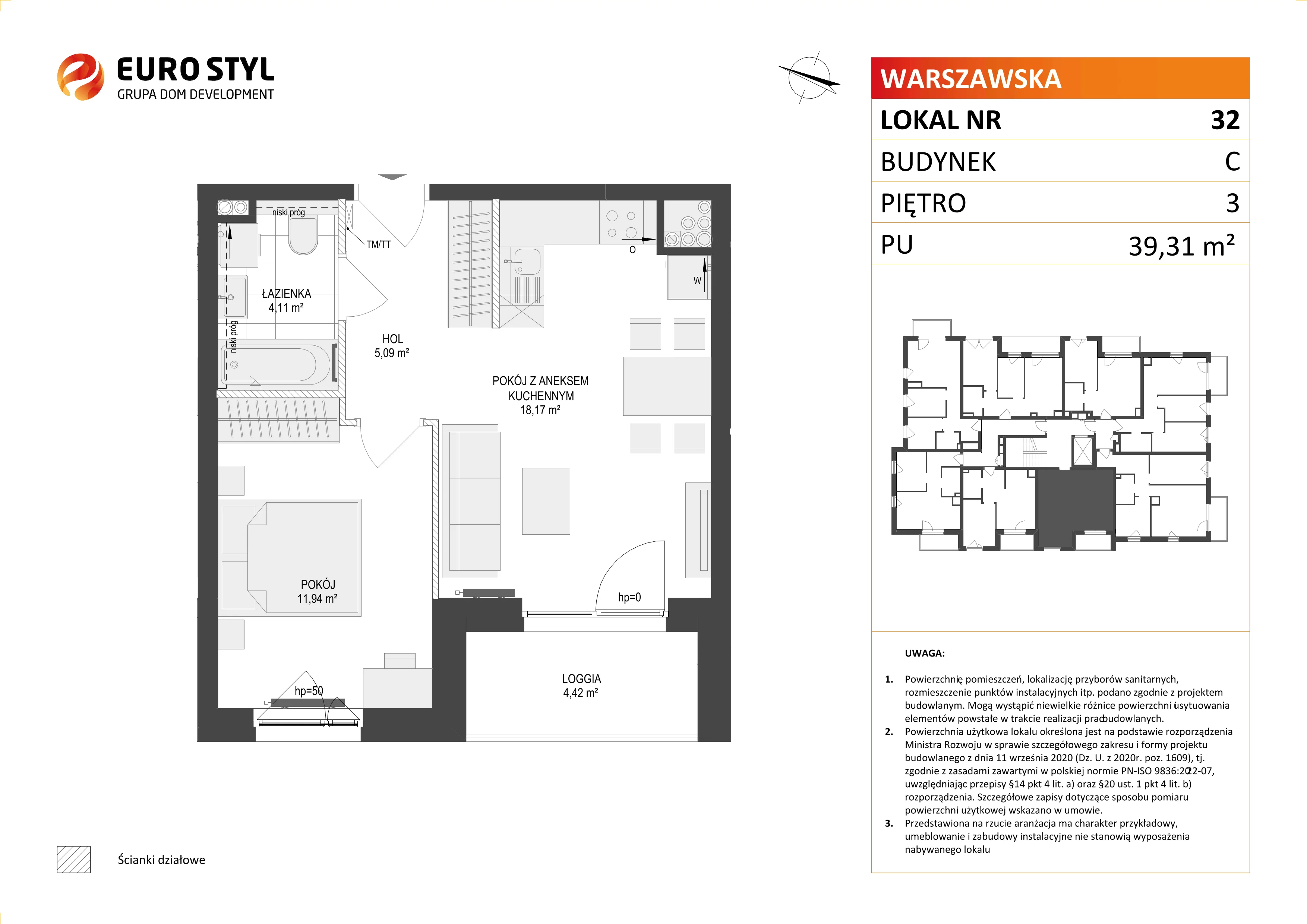 2 pokoje, mieszkanie 39,31 m², piętro 3, oferta nr C/32, Osiedle Warszawska - etap II, Gdańsk, Ujeścisko-Łostowice, Ujeścisko, ul. Warszawska