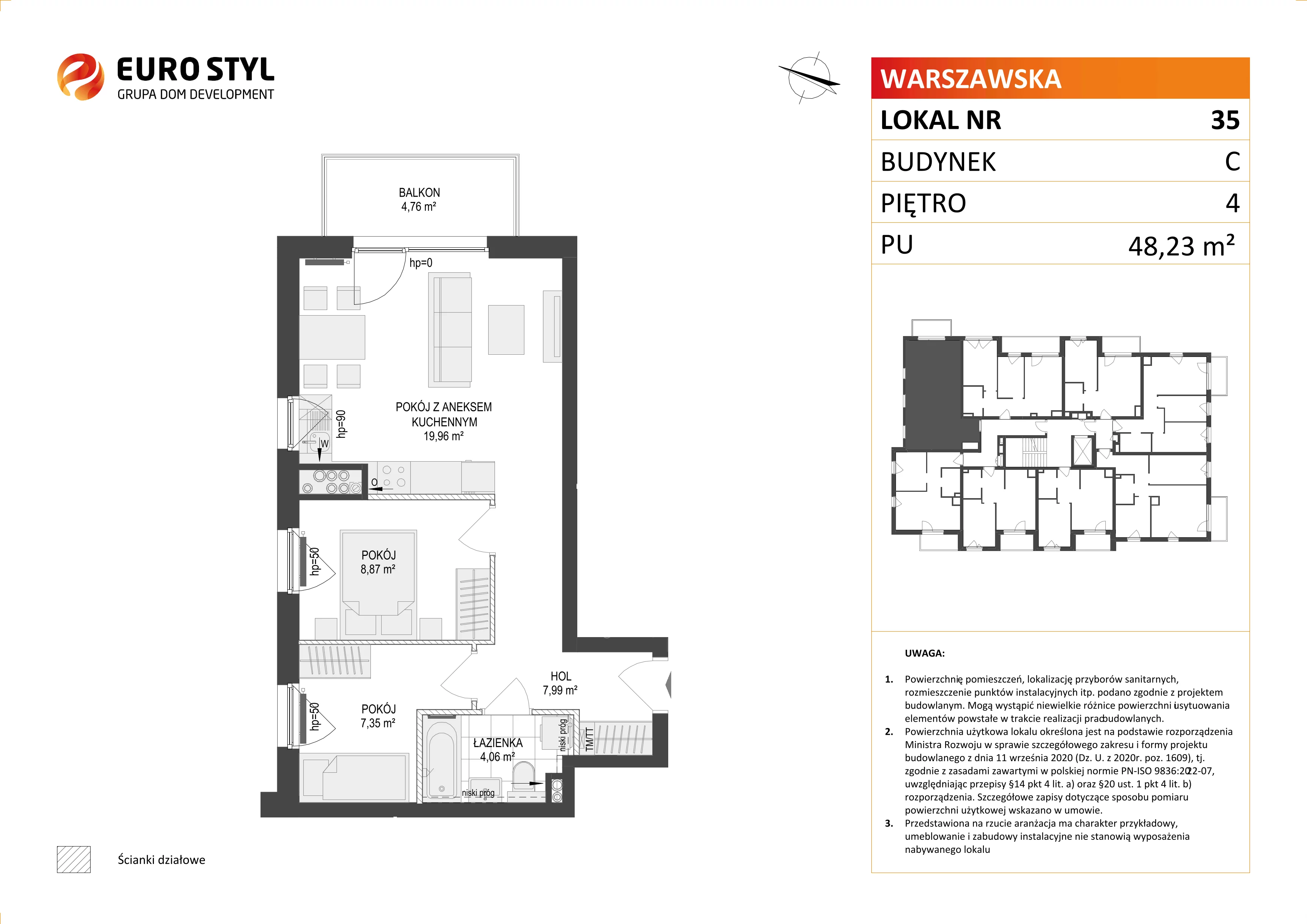 2 pokoje, mieszkanie 48,23 m², piętro 4, oferta nr C/35, Osiedle Warszawska - etap II, Gdańsk, Ujeścisko-Łostowice, Ujeścisko, ul. Warszawska
