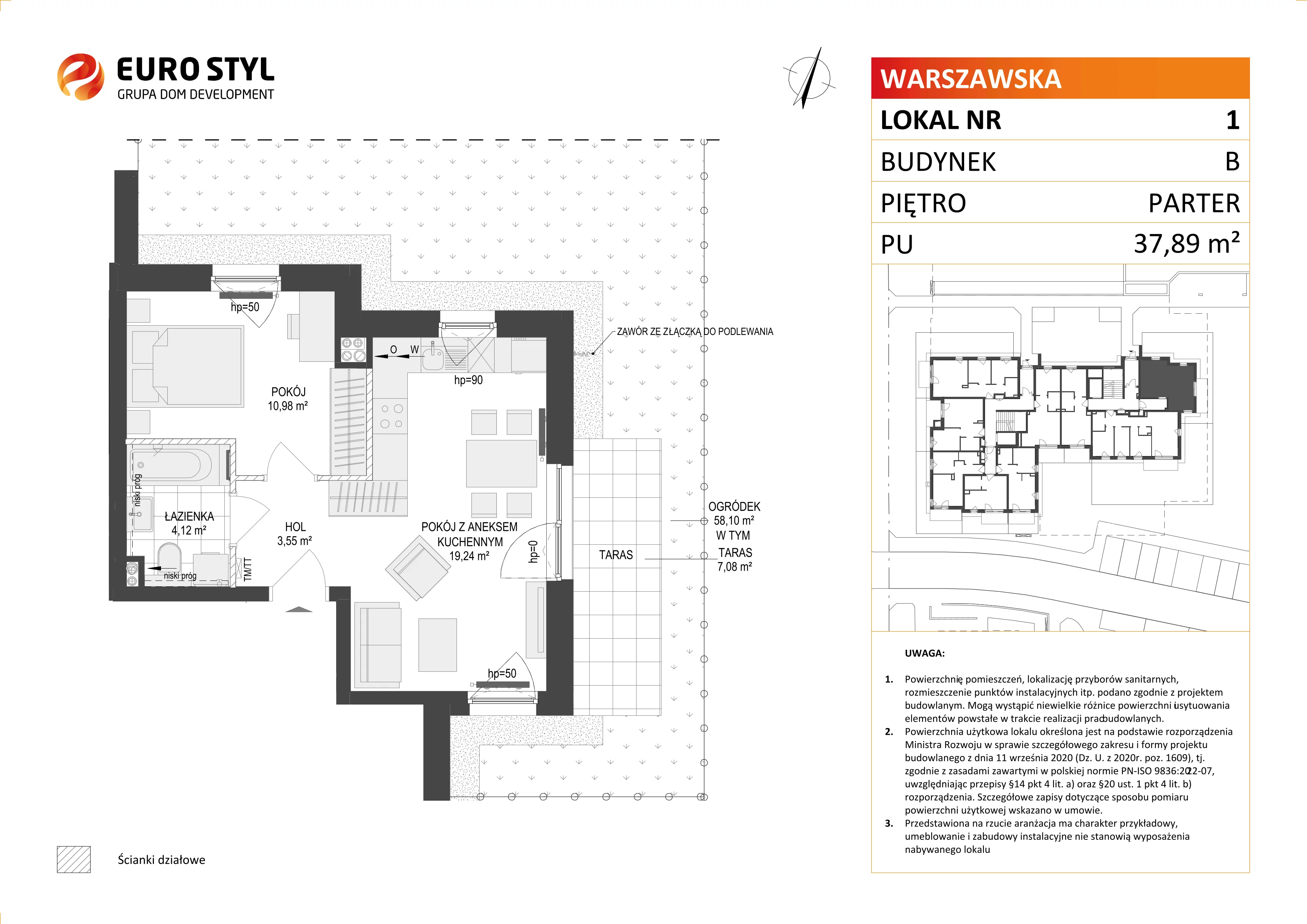2 pokoje, mieszkanie 37,89 m², parter, oferta nr B/1, Osiedle Warszawska - etap III, Gdańsk, Ujeścisko-Łostowice, Ujeścisko, ul. Warszawska
