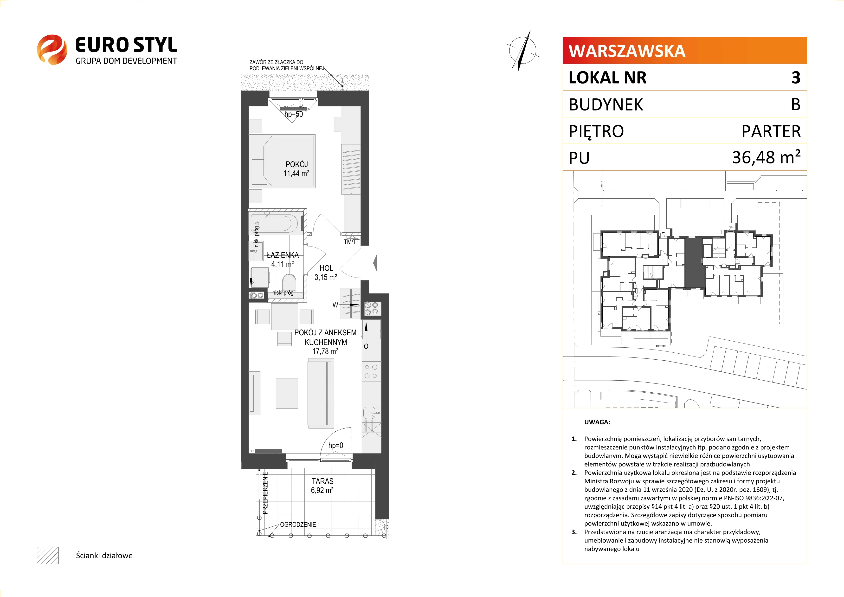 2 pokoje, mieszkanie 36,48 m², parter, oferta nr B/3, Osiedle Warszawska - etap III, Gdańsk, Ujeścisko-Łostowice, Ujeścisko, ul. Warszawska