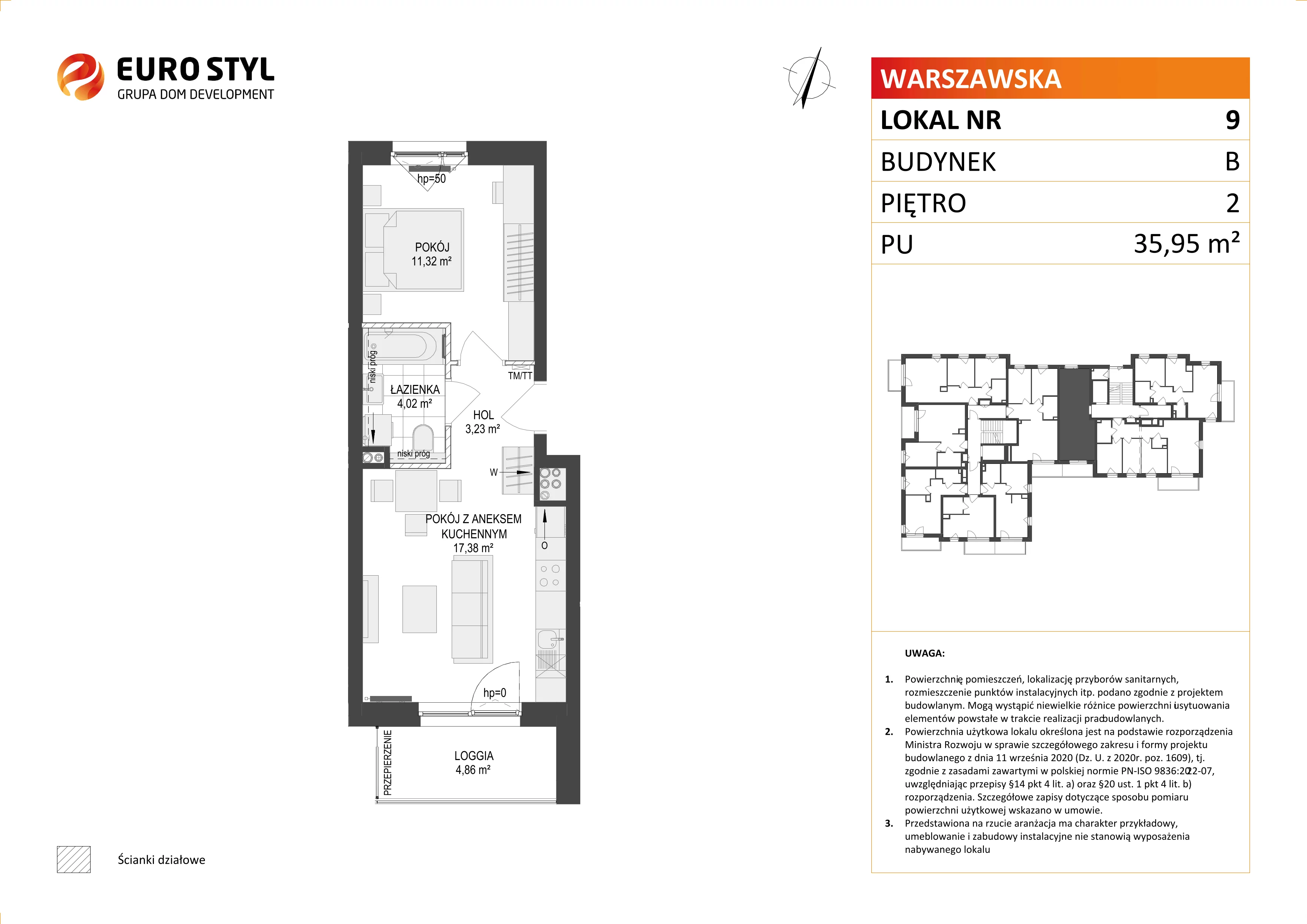 2 pokoje, mieszkanie 35,95 m², piętro 2, oferta nr B/9, Osiedle Warszawska - etap III, Gdańsk, Ujeścisko-Łostowice, Ujeścisko, ul. Warszawska