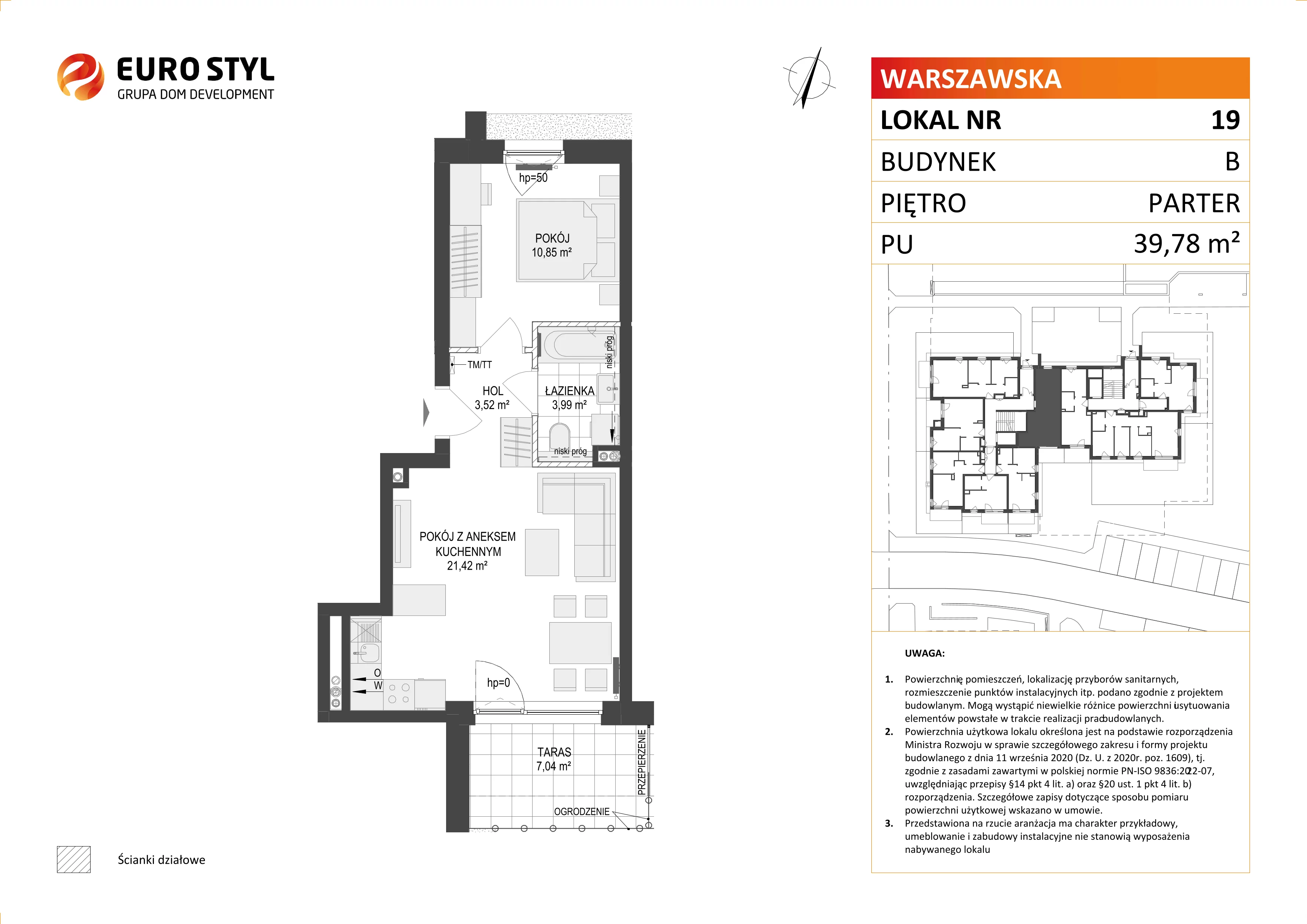 2 pokoje, mieszkanie 39,78 m², parter, oferta nr B/19, Osiedle Warszawska - etap III, Gdańsk, Ujeścisko-Łostowice, Ujeścisko, ul. Warszawska
