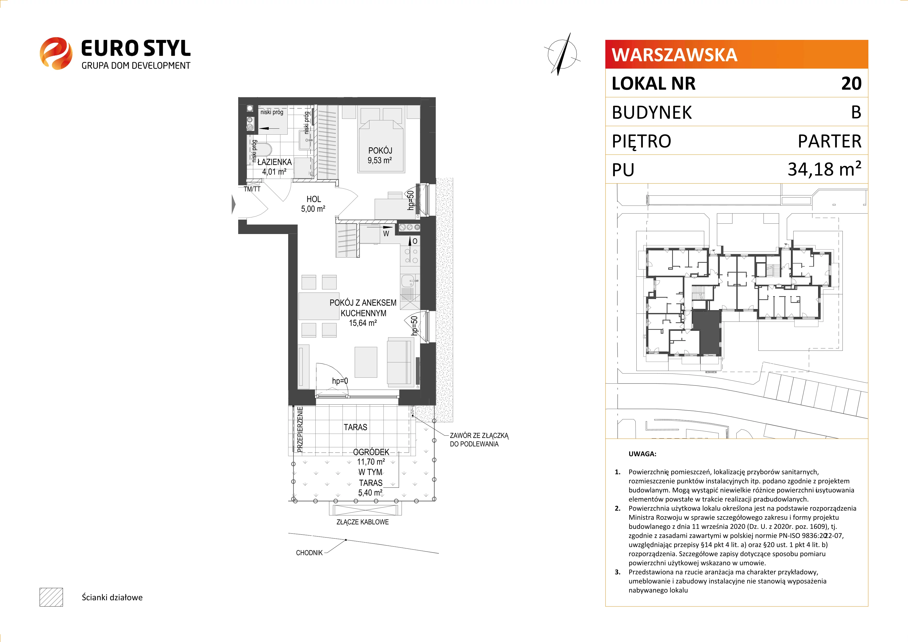 2 pokoje, mieszkanie 34,18 m², parter, oferta nr B/20, Osiedle Warszawska - etap III, Gdańsk, Ujeścisko-Łostowice, Ujeścisko, ul. Warszawska