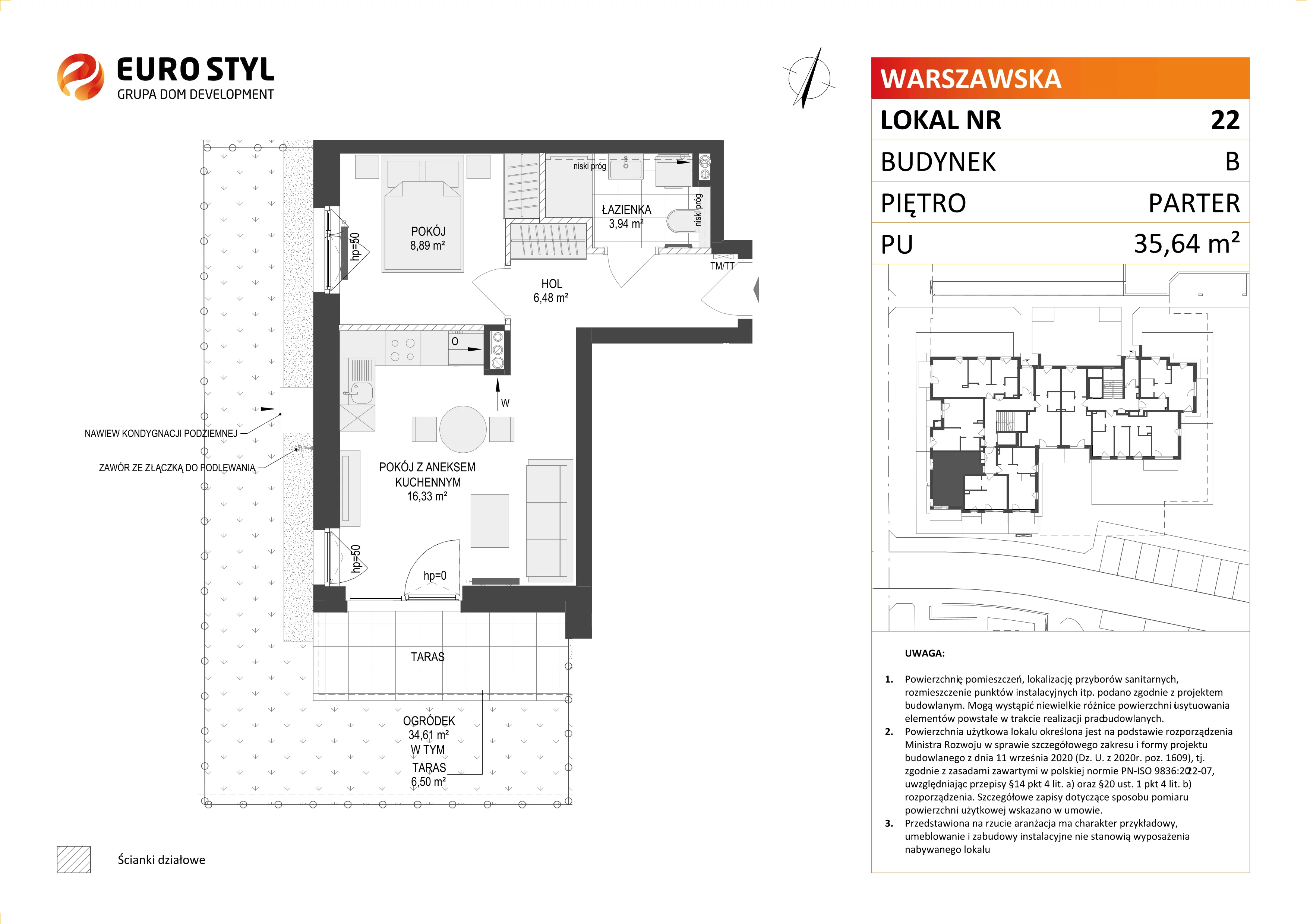 2 pokoje, mieszkanie 35,64 m², parter, oferta nr B/22, Osiedle Warszawska - etap III, Gdańsk, Ujeścisko-Łostowice, Ujeścisko, ul. Warszawska