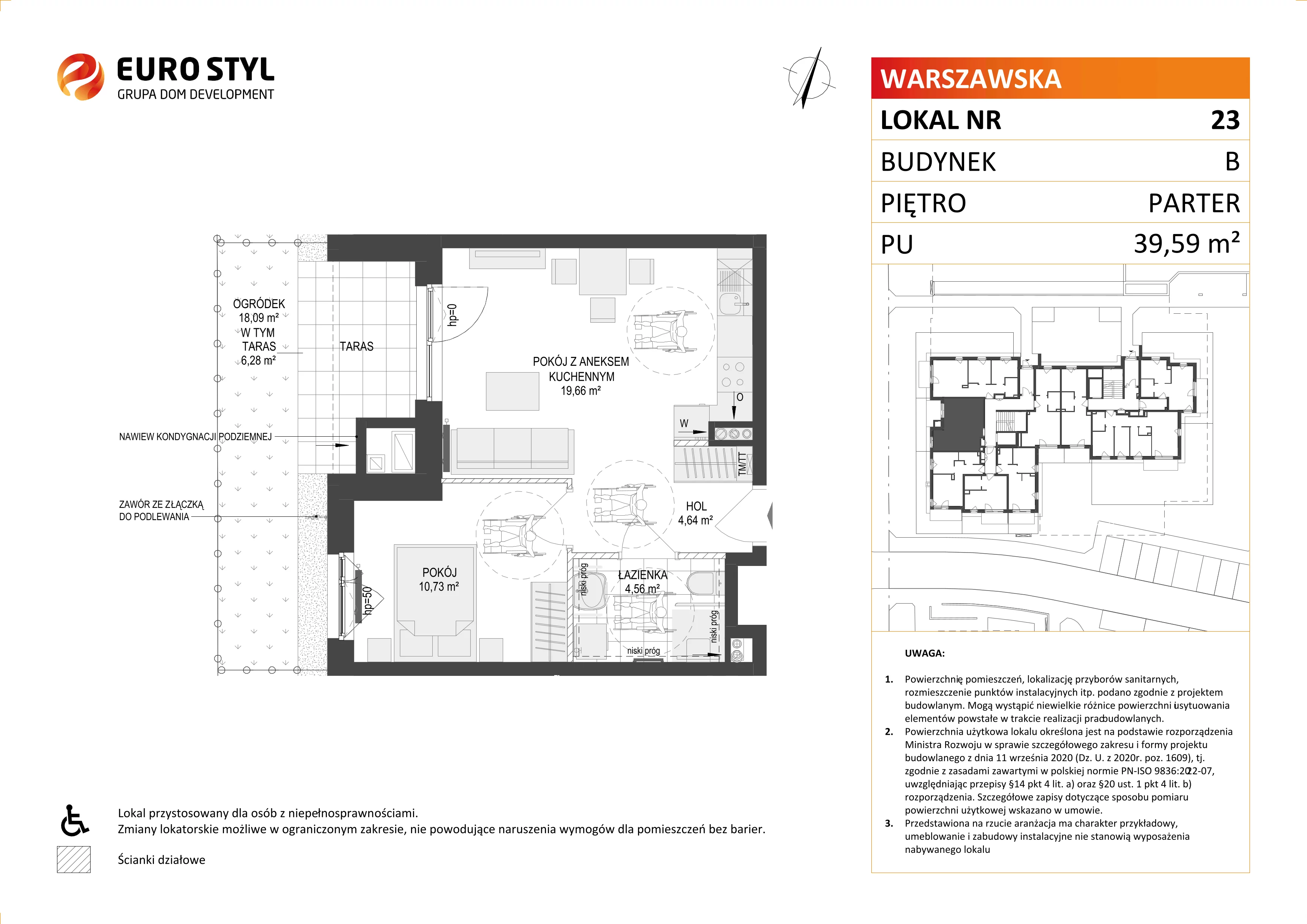 2 pokoje, mieszkanie 39,59 m², parter, oferta nr B/23, Osiedle Warszawska - etap III, Gdańsk, Ujeścisko-Łostowice, Ujeścisko, ul. Warszawska
