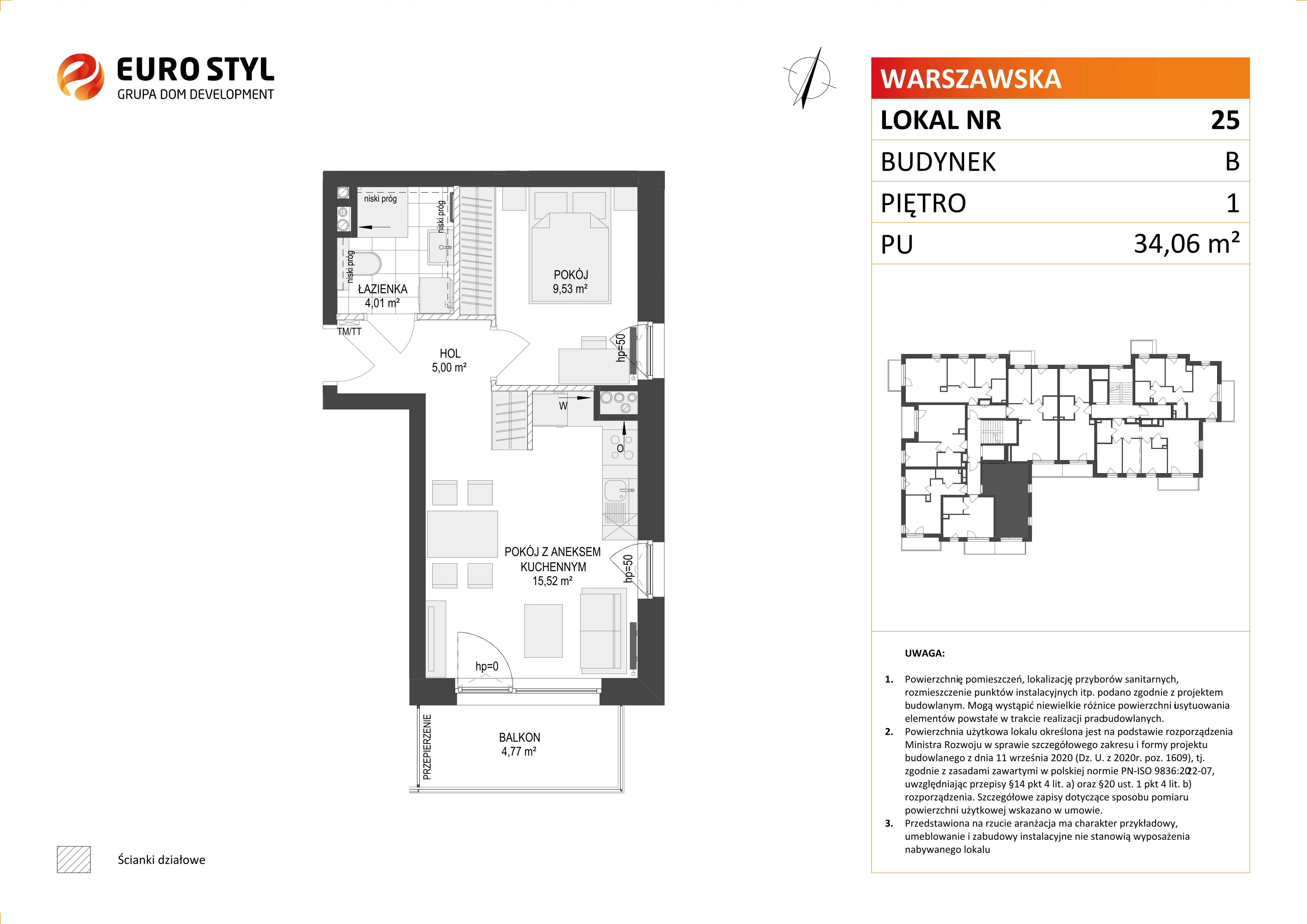 2 pokoje, mieszkanie 34,06 m², piętro 1, oferta nr B/25, Osiedle Warszawska - etap III, Gdańsk, Ujeścisko-Łostowice, Ujeścisko, ul. Warszawska