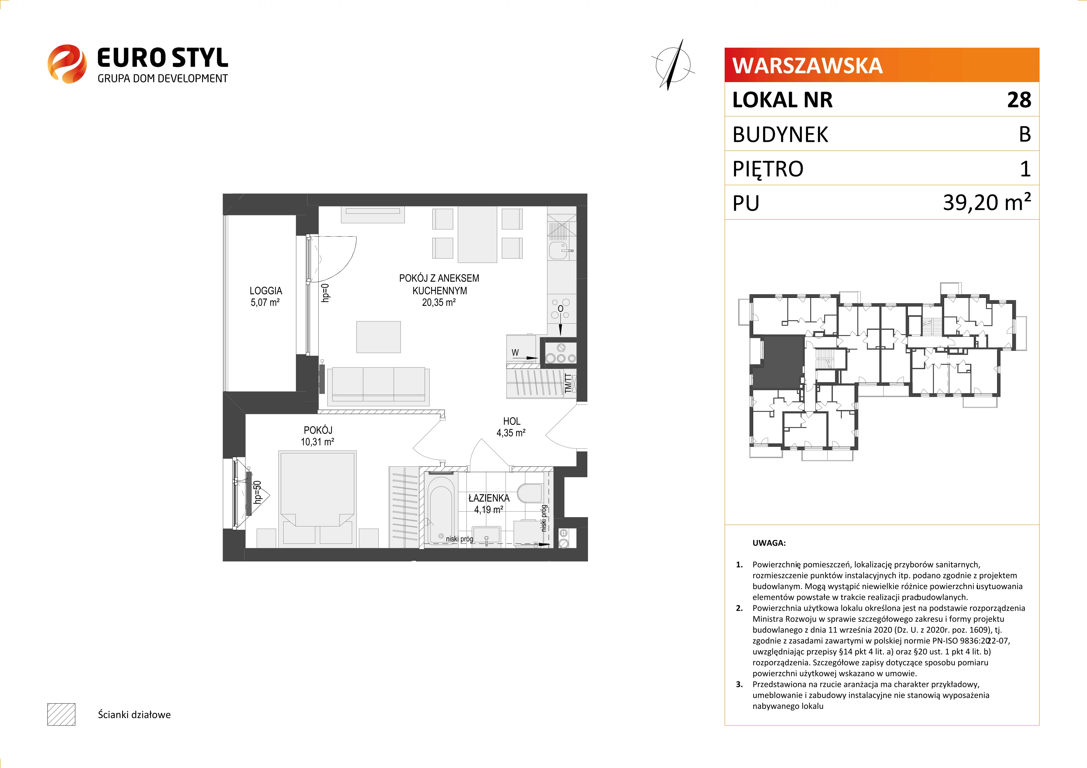 2 pokoje, mieszkanie 39,20 m², piętro 1, oferta nr B/28, Osiedle Warszawska - etap III, Gdańsk, Ujeścisko-Łostowice, Ujeścisko, ul. Warszawska