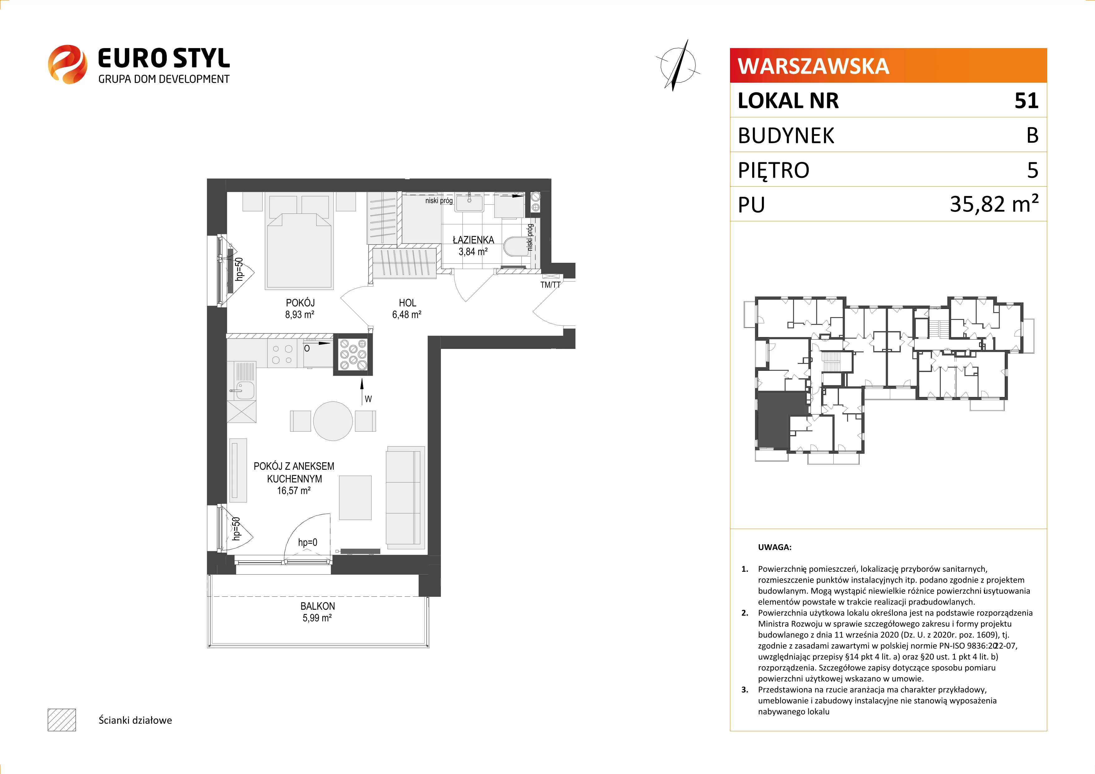 2 pokoje, mieszkanie 35,82 m², piętro 5, oferta nr B/51, Osiedle Warszawska - etap III, Gdańsk, Ujeścisko-Łostowice, Ujeścisko, ul. Warszawska