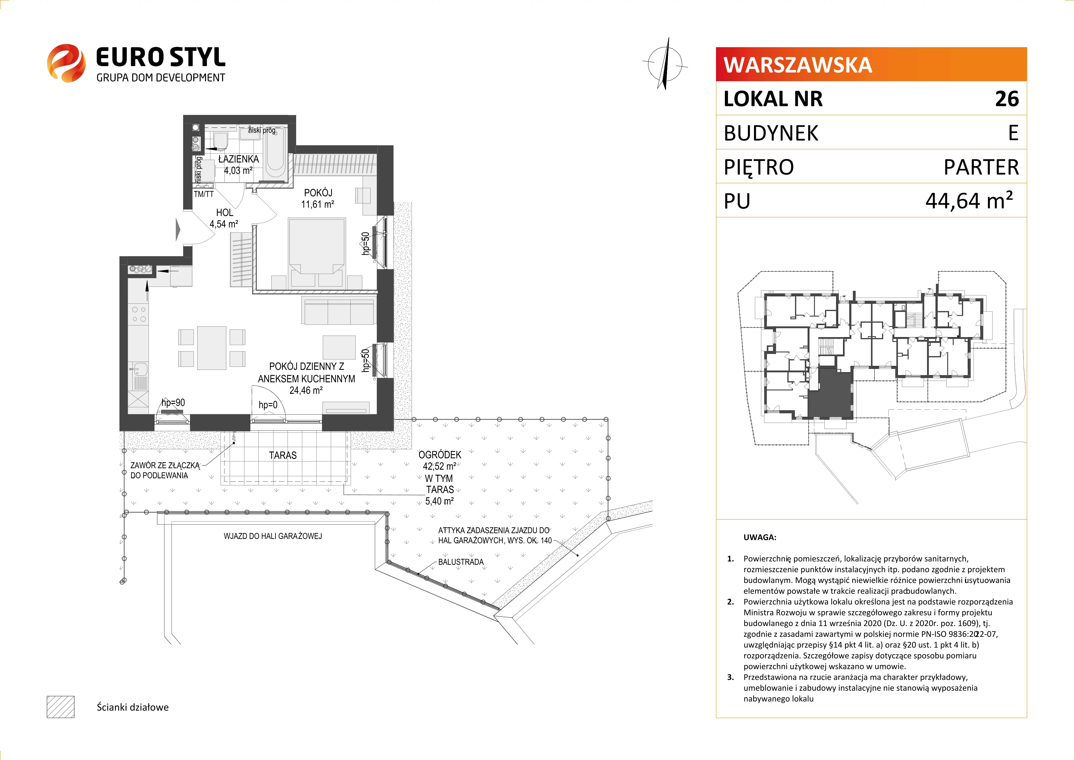 2 pokoje, mieszkanie 44,64 m², parter, oferta nr E/26, Osiedle Warszawska, Gdańsk, Ujeścisko-Łostowice, Ujeścisko, ul. Warszawska
