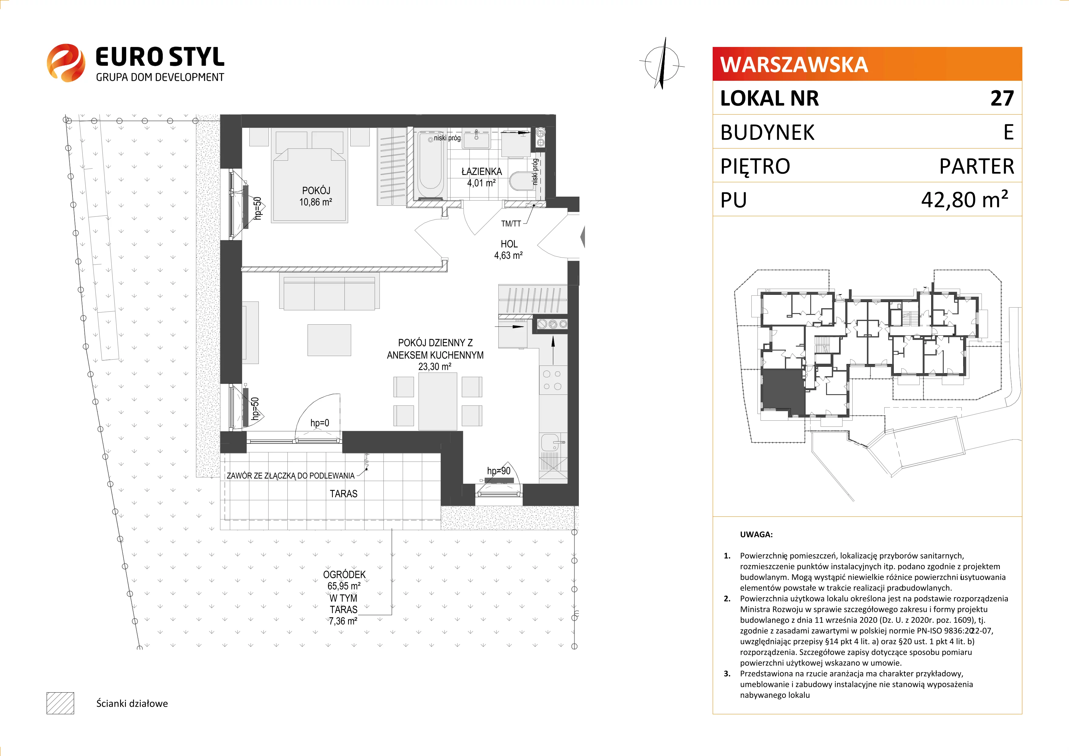 2 pokoje, mieszkanie 42,80 m², parter, oferta nr E/27, Osiedle Warszawska - etap I, Gdańsk, Ujeścisko-Łostowice, Ujeścisko, ul. Warszawska