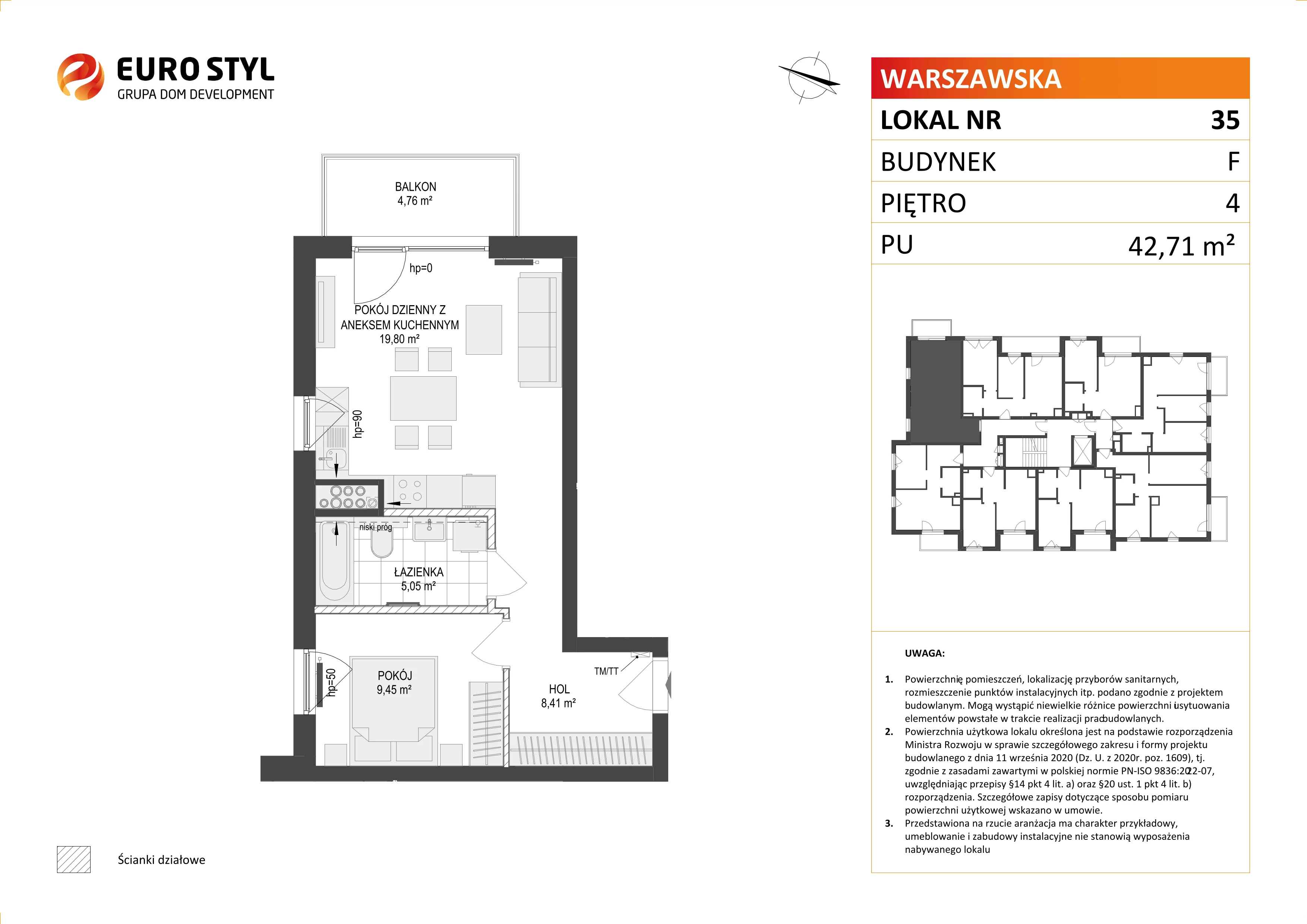 2 pokoje, mieszkanie 42,71 m², piętro 4, oferta nr F/35, Osiedle Warszawska - etap I, Gdańsk, Ujeścisko-Łostowice, Ujeścisko, ul. Warszawska