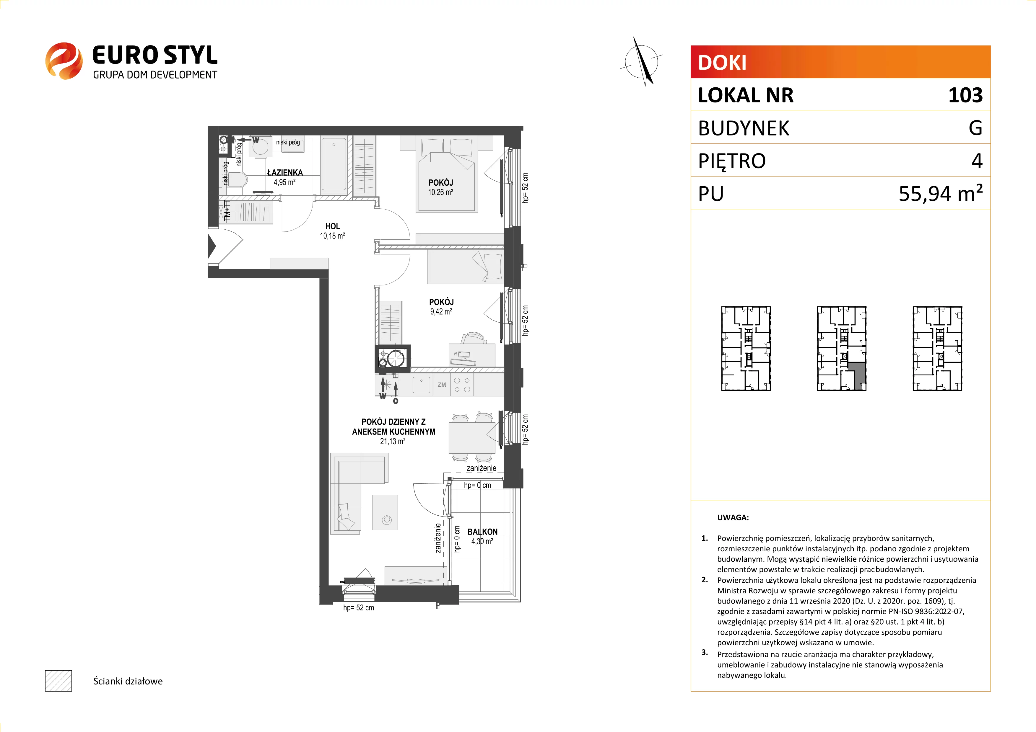 Mieszkanie 55,94 m², piętro 4, oferta nr G/103, DOKI Living - etap II, Gdańsk, Śródmieście, ul. Aleja Doki