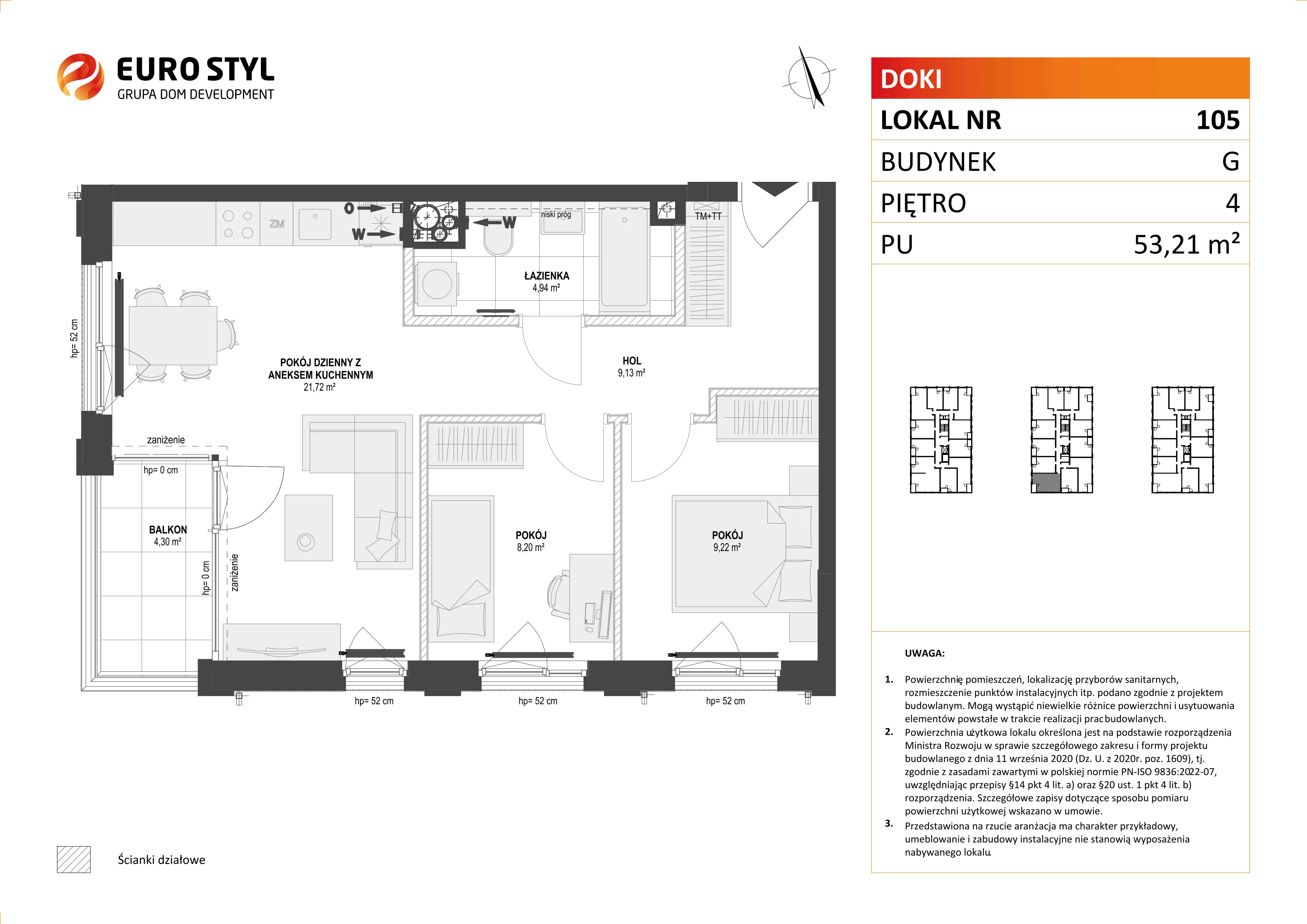 Mieszkanie 53,21 m², piętro 4, oferta nr G/105, DOKI Living - etap II, Gdańsk, Śródmieście, ul. Aleja Doki