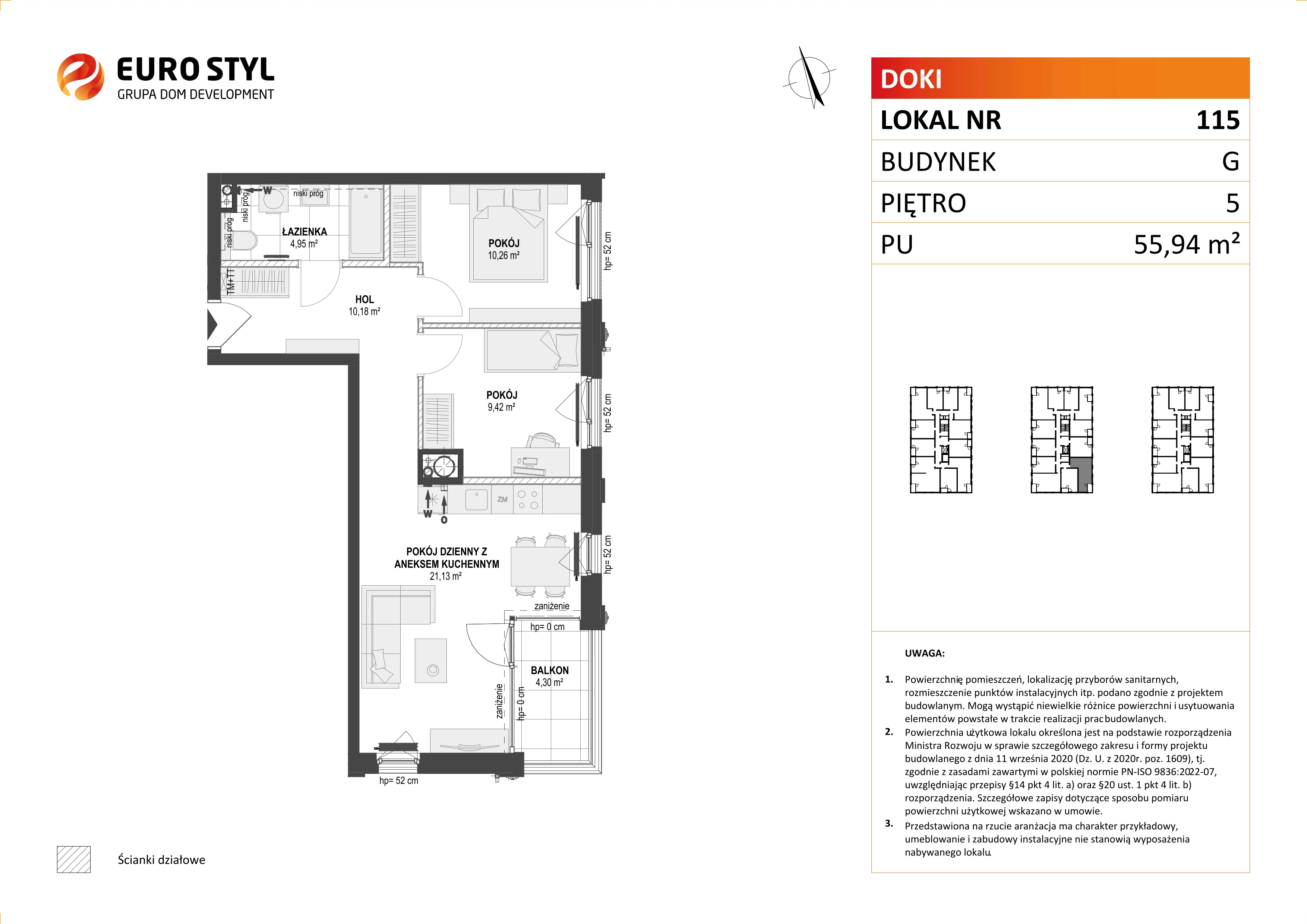 Mieszkanie 55,94 m², piętro 5, oferta nr G/115, DOKI Living - etap II, Gdańsk, Śródmieście, ul. Aleja Doki