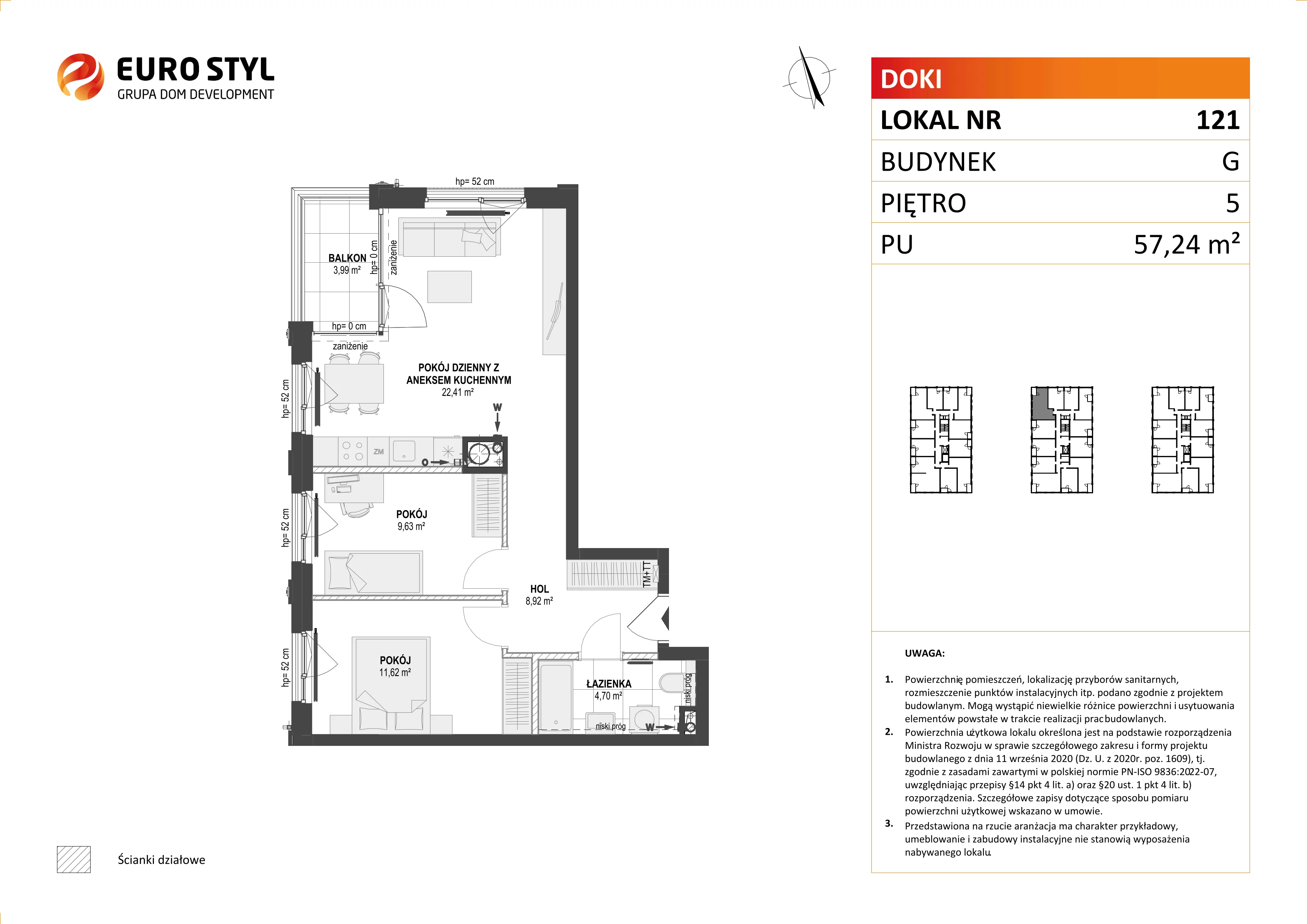 Mieszkanie 57,24 m², piętro 5, oferta nr G/121, DOKI Living - etap II, Gdańsk, Śródmieście, ul. Aleja Doki