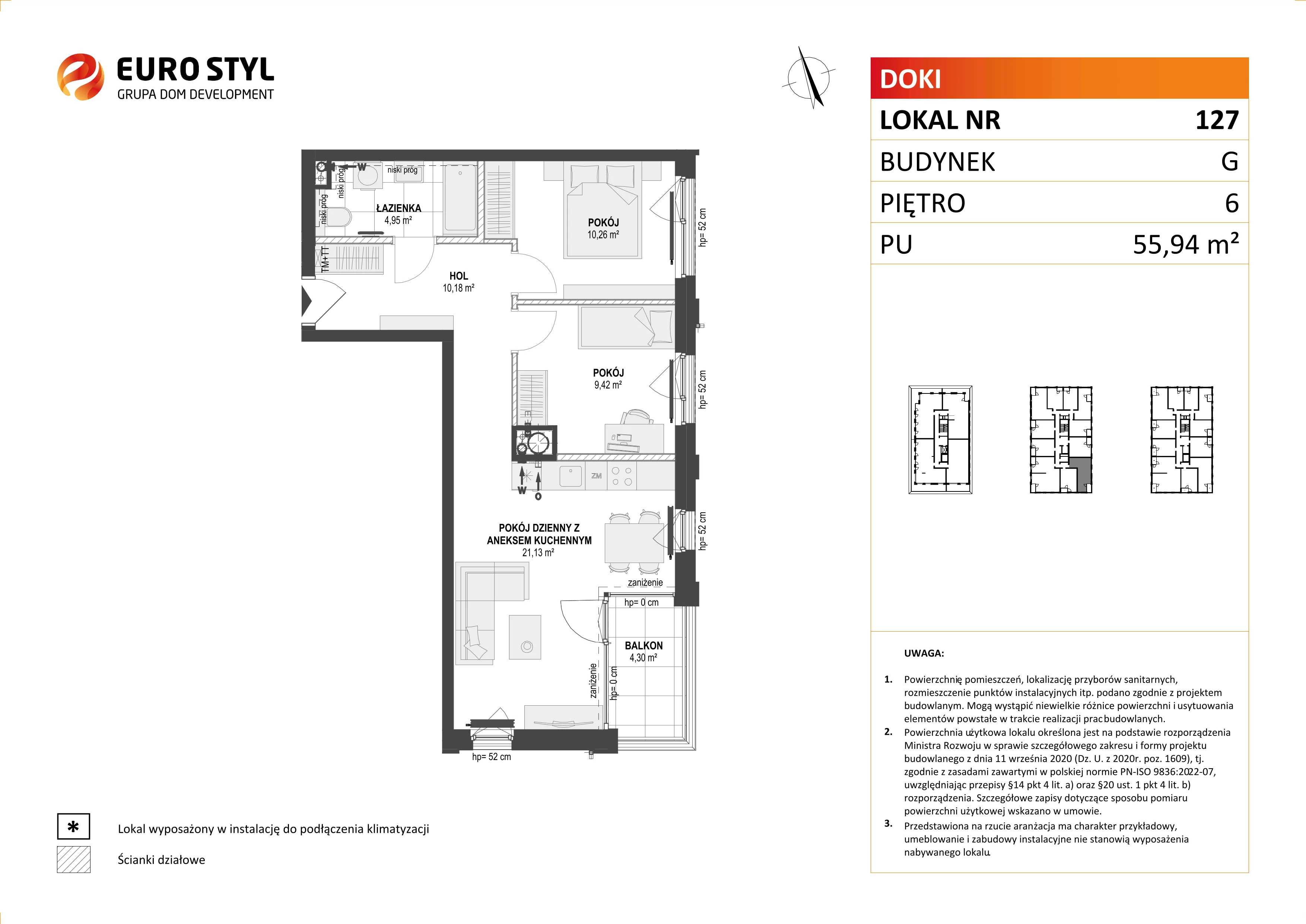 Mieszkanie 55,94 m², piętro 6, oferta nr G/127, DOKI Living - etap II, Gdańsk, Śródmieście, ul. Aleja Doki