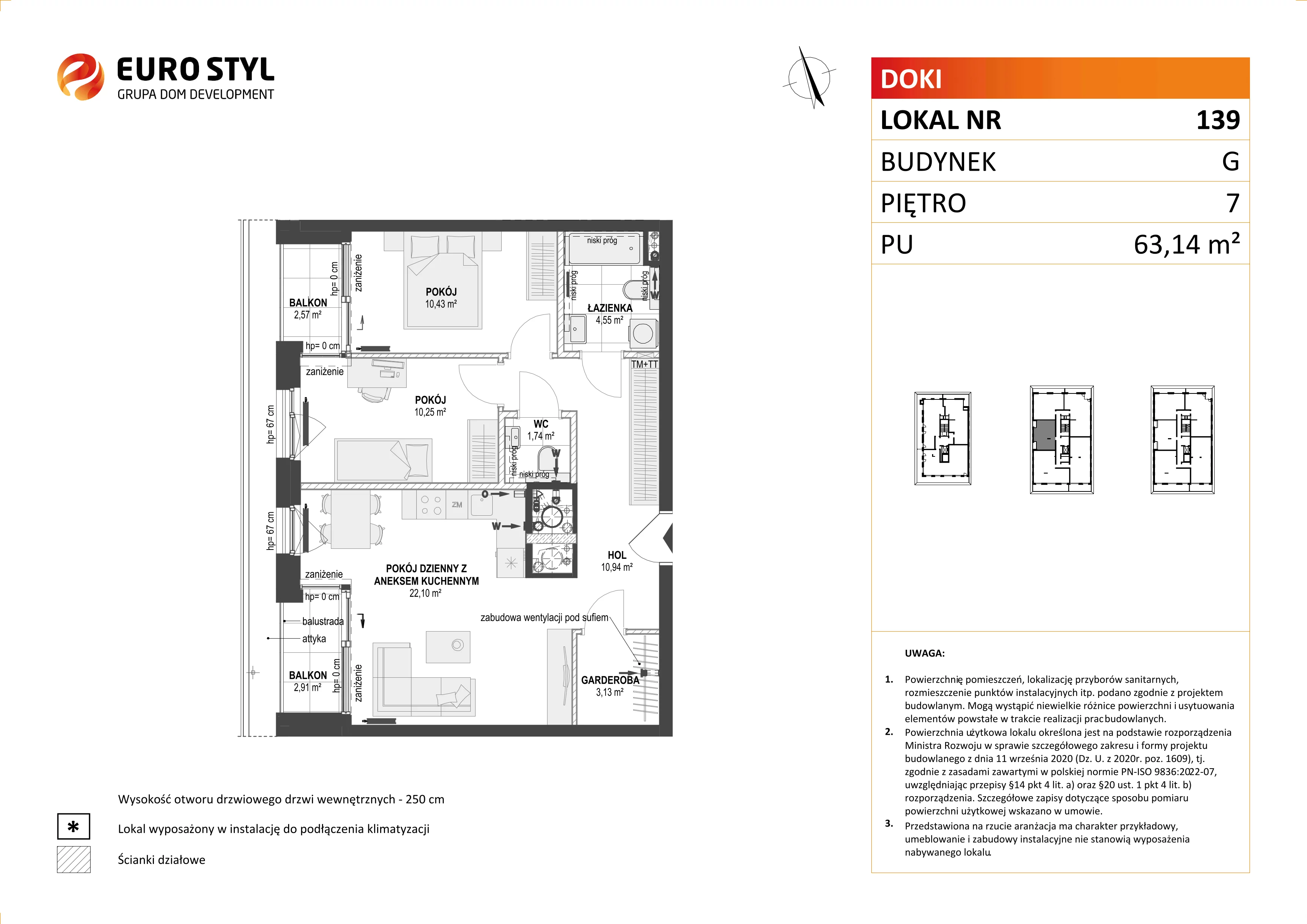 Mieszkanie 63,14 m², piętro 7, oferta nr G/139, DOKI Living - etap II, Gdańsk, Śródmieście, ul. Aleja Doki