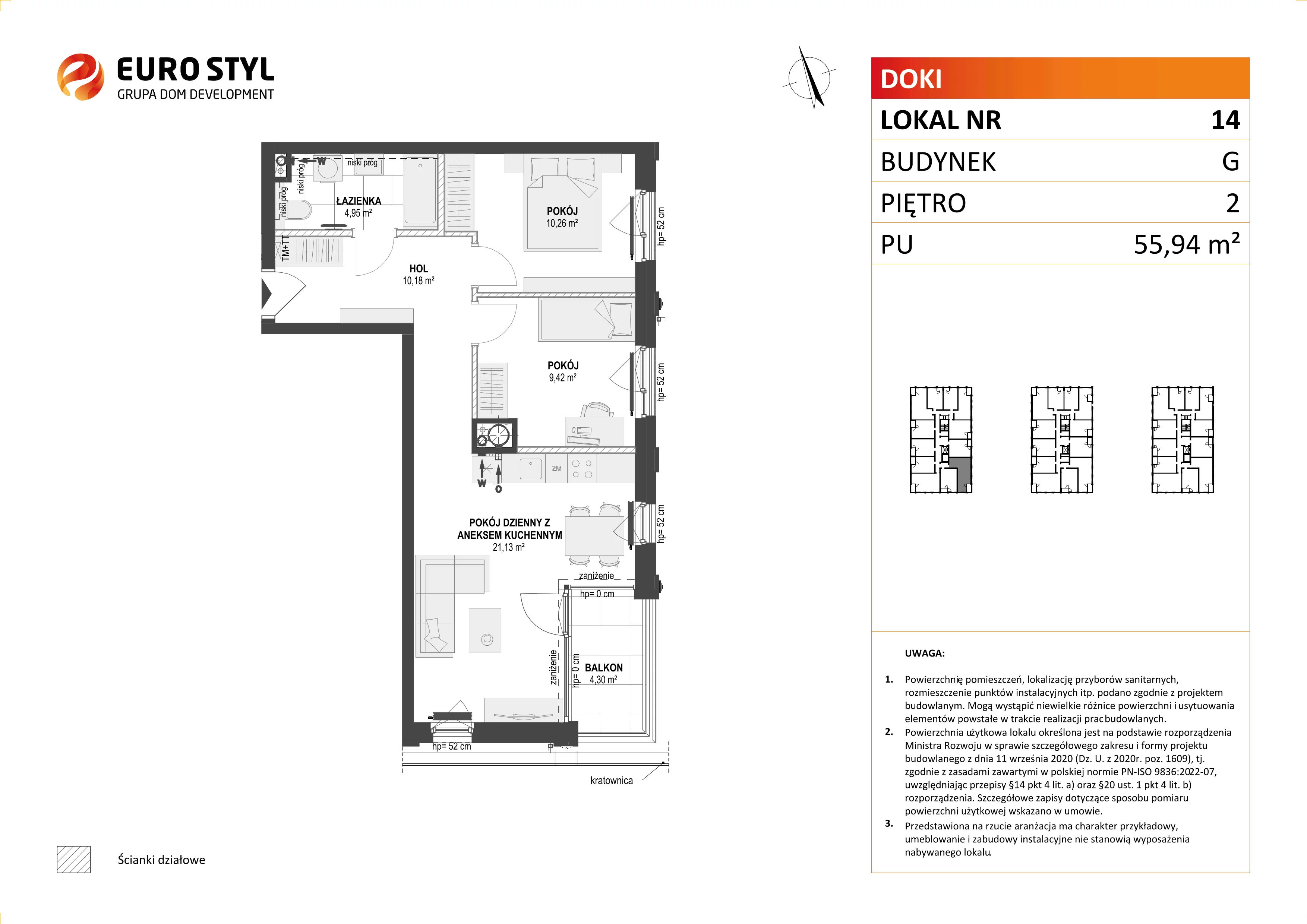 Mieszkanie 55,94 m², piętro 2, oferta nr G/14, DOKI Living - etap II, Gdańsk, Śródmieście, ul. Aleja Doki