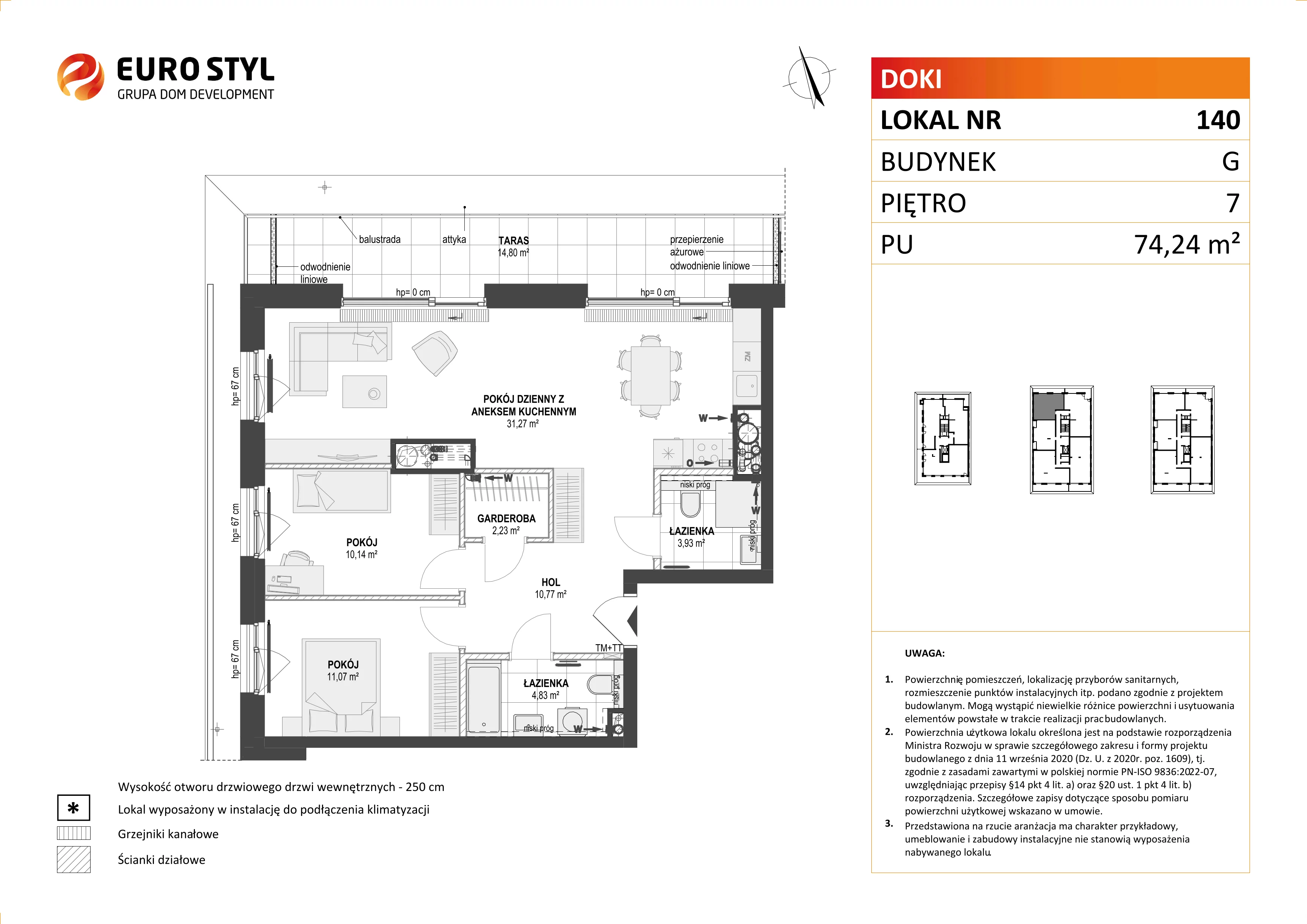 Mieszkanie 74,24 m², piętro 7, oferta nr G/140, DOKI Living - etap II, Gdańsk, Śródmieście, ul. Aleja Doki-idx