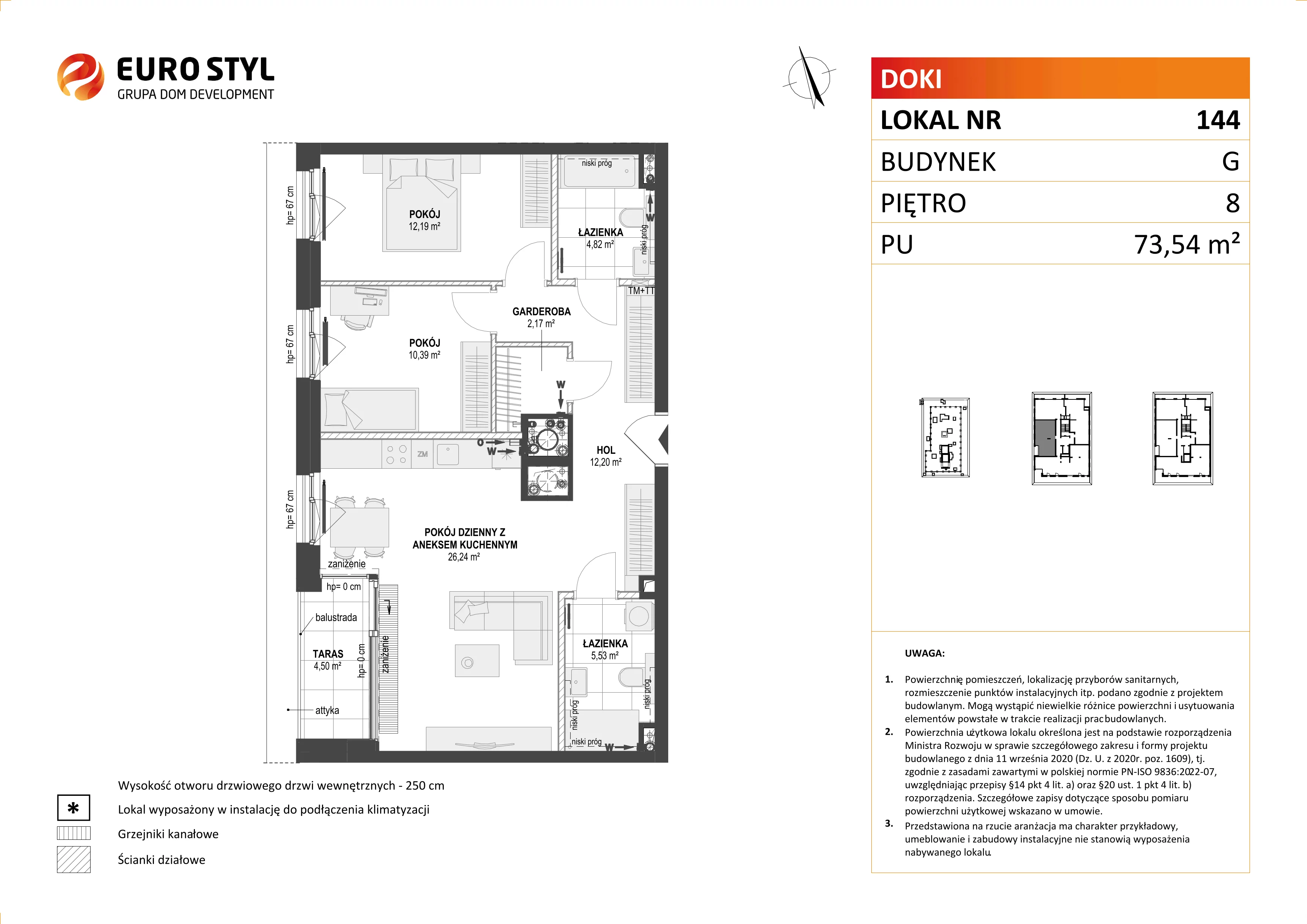 Mieszkanie 73,54 m², piętro 8, oferta nr G/144, DOKI Living - etap II, Gdańsk, Śródmieście, ul. Aleja Doki