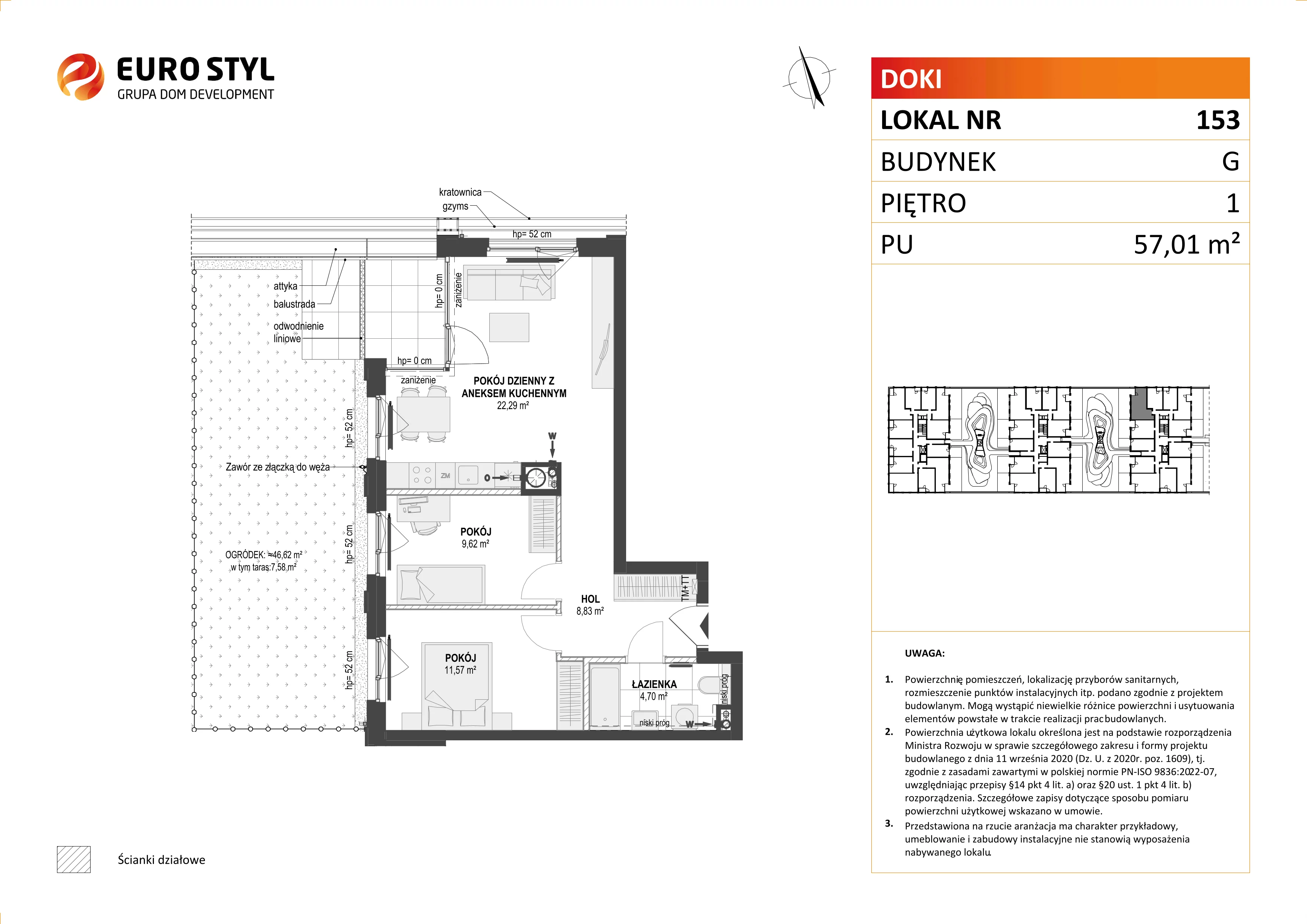 Mieszkanie 57,01 m², piętro 1, oferta nr G/153, DOKI Living - etap II, Gdańsk, Śródmieście, ul. Aleja Doki