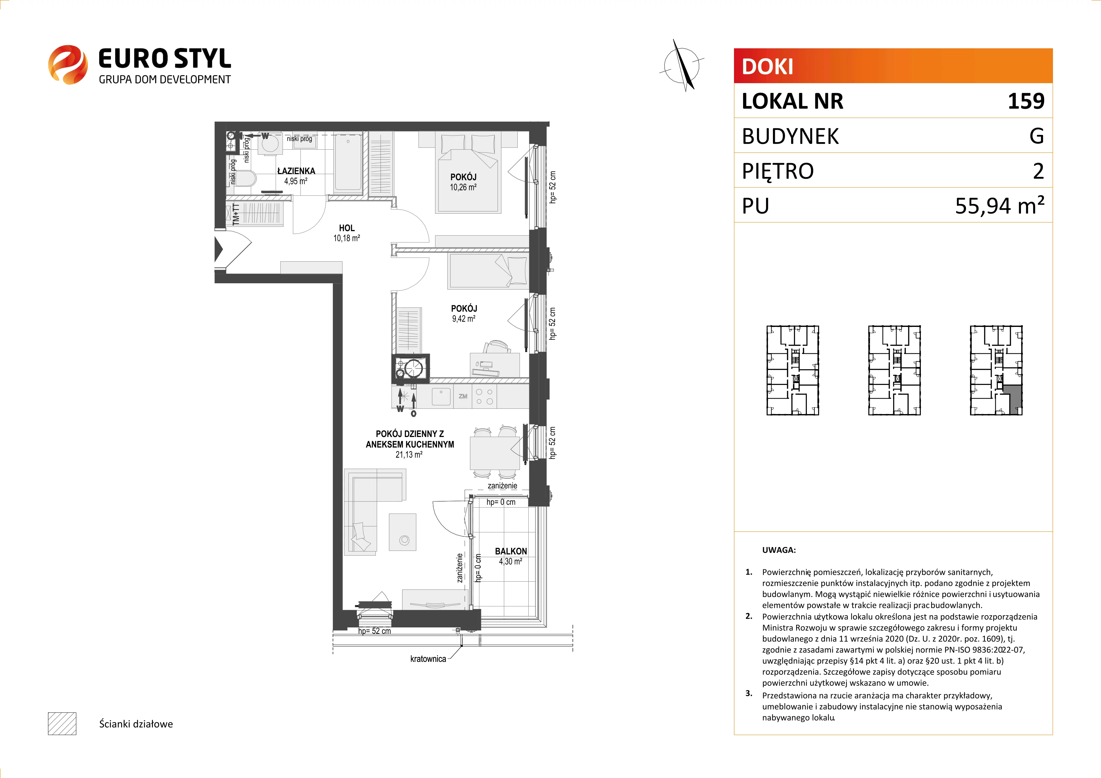 Mieszkanie 55,94 m², piętro 2, oferta nr G/159, DOKI Living - etap II, Gdańsk, Śródmieście, ul. Aleja Doki