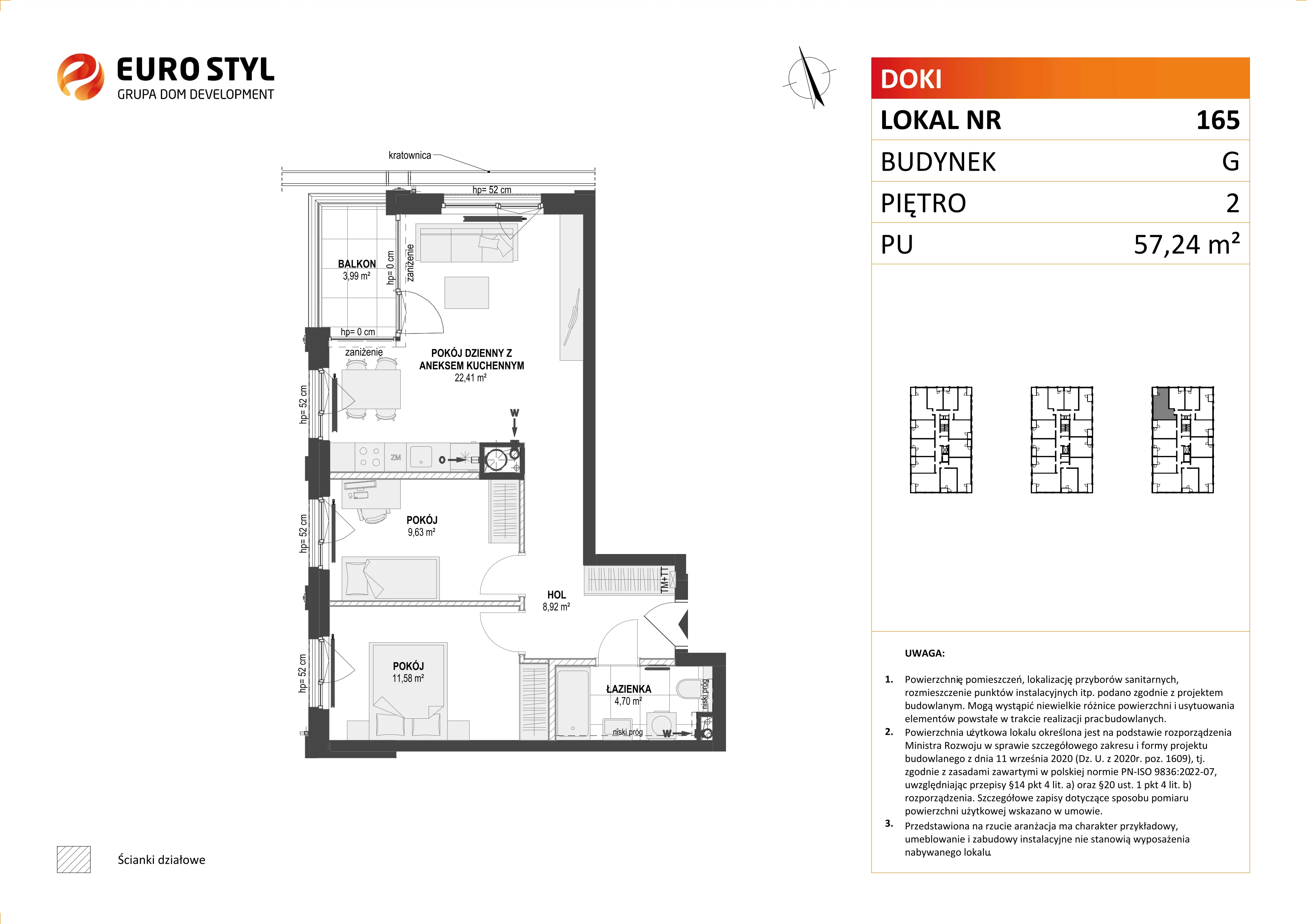 Mieszkanie 57,24 m², piętro 2, oferta nr G/165, DOKI Living - etap II, Gdańsk, Śródmieście, ul. Aleja Doki