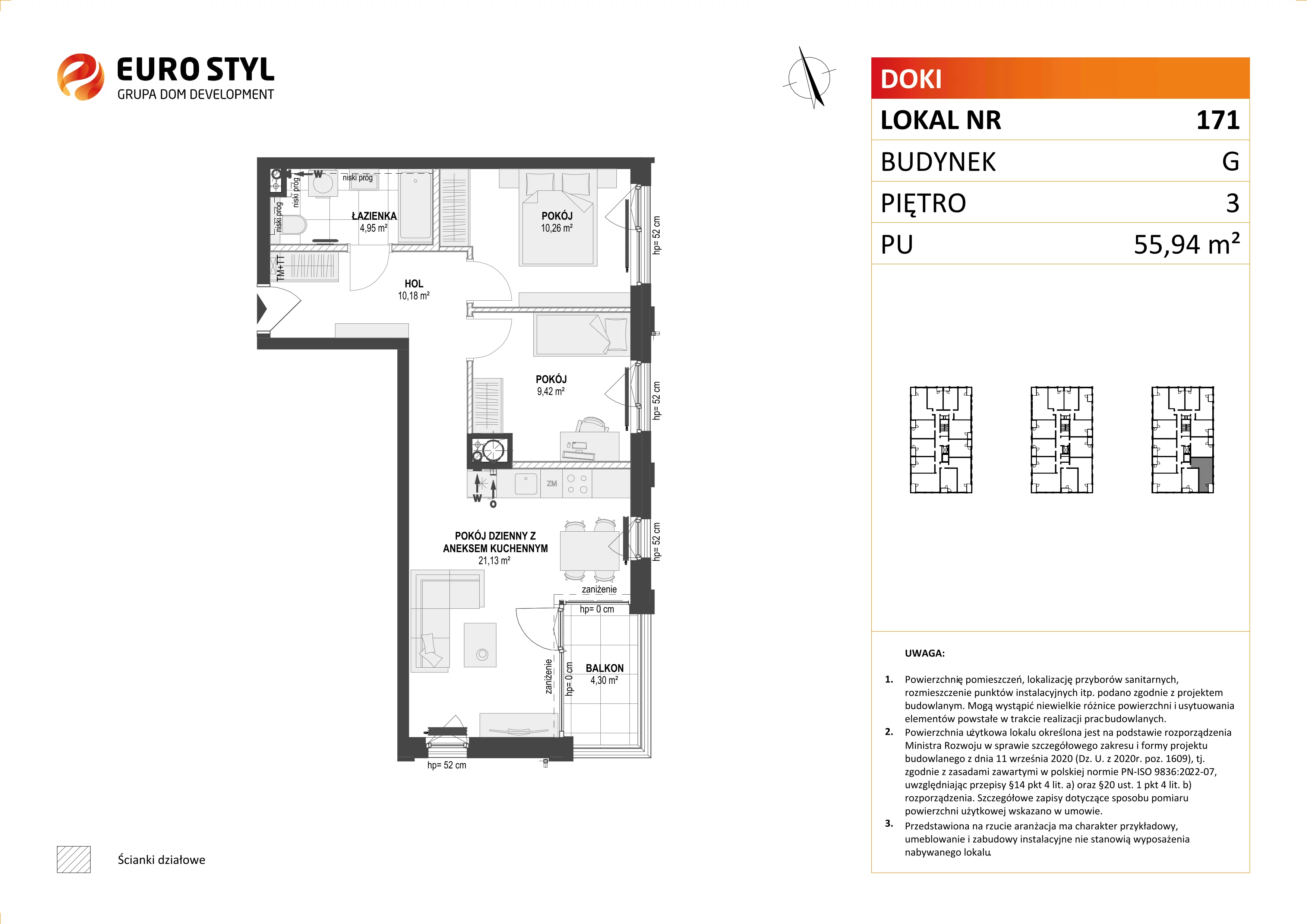 Mieszkanie 55,94 m², piętro 3, oferta nr G/171, DOKI Living - etap II, Gdańsk, Śródmieście, ul. Aleja Doki