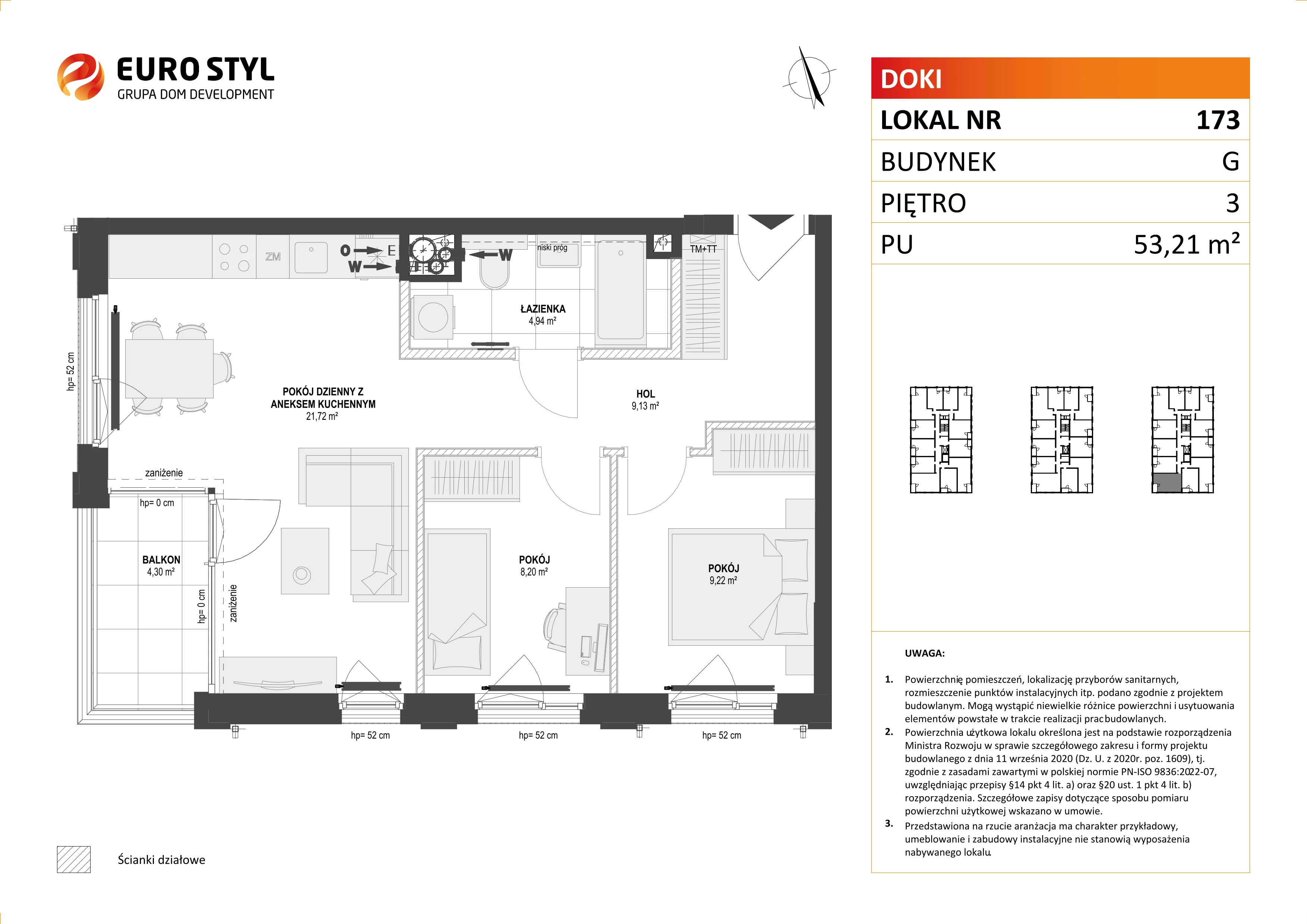 Mieszkanie 53,21 m², piętro 3, oferta nr G/173, DOKI Living - etap II, Gdańsk, Śródmieście, ul. Aleja Doki