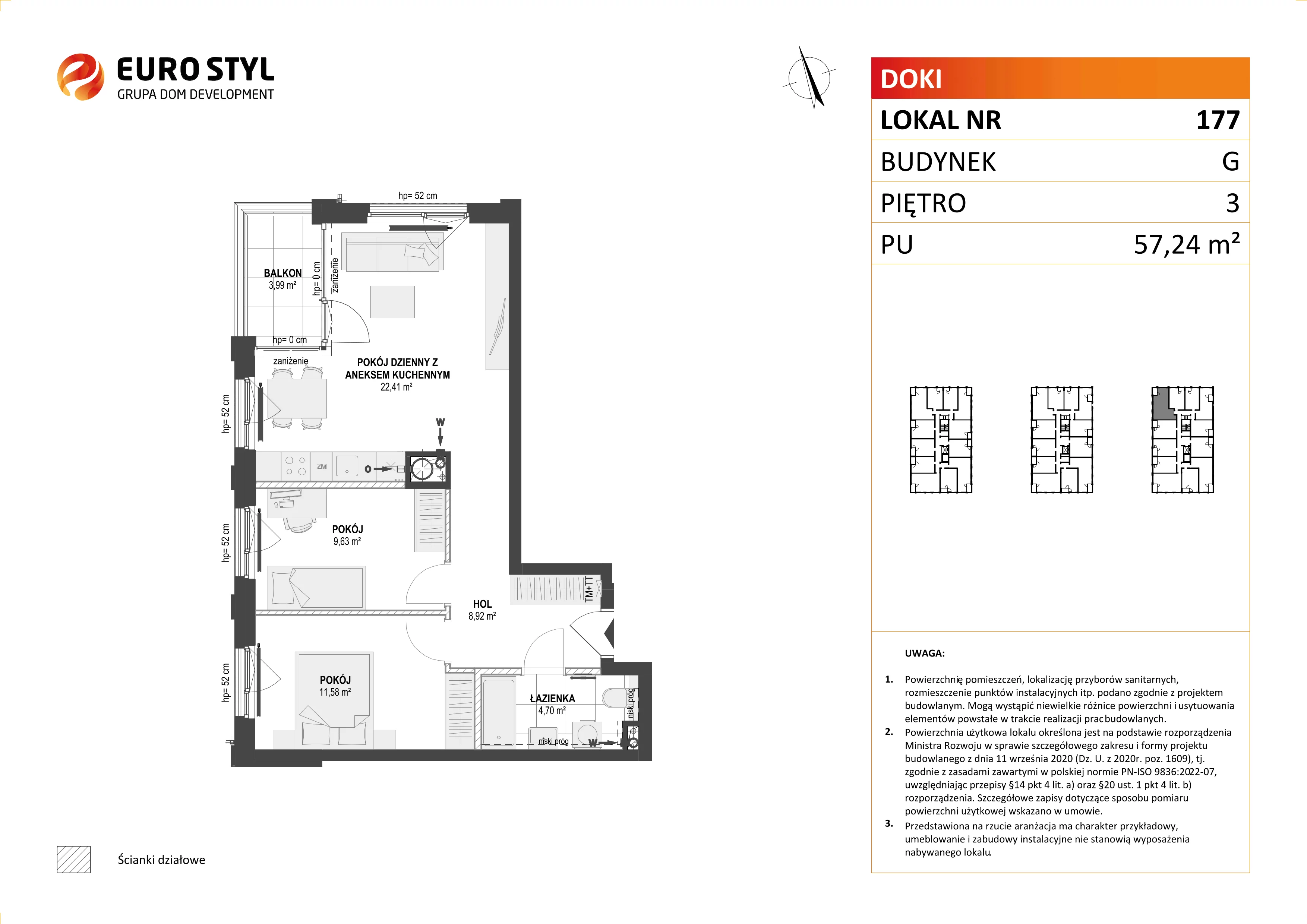 Mieszkanie 57,24 m², piętro 3, oferta nr G/177, DOKI Living - etap II, Gdańsk, Śródmieście, ul. Aleja Doki