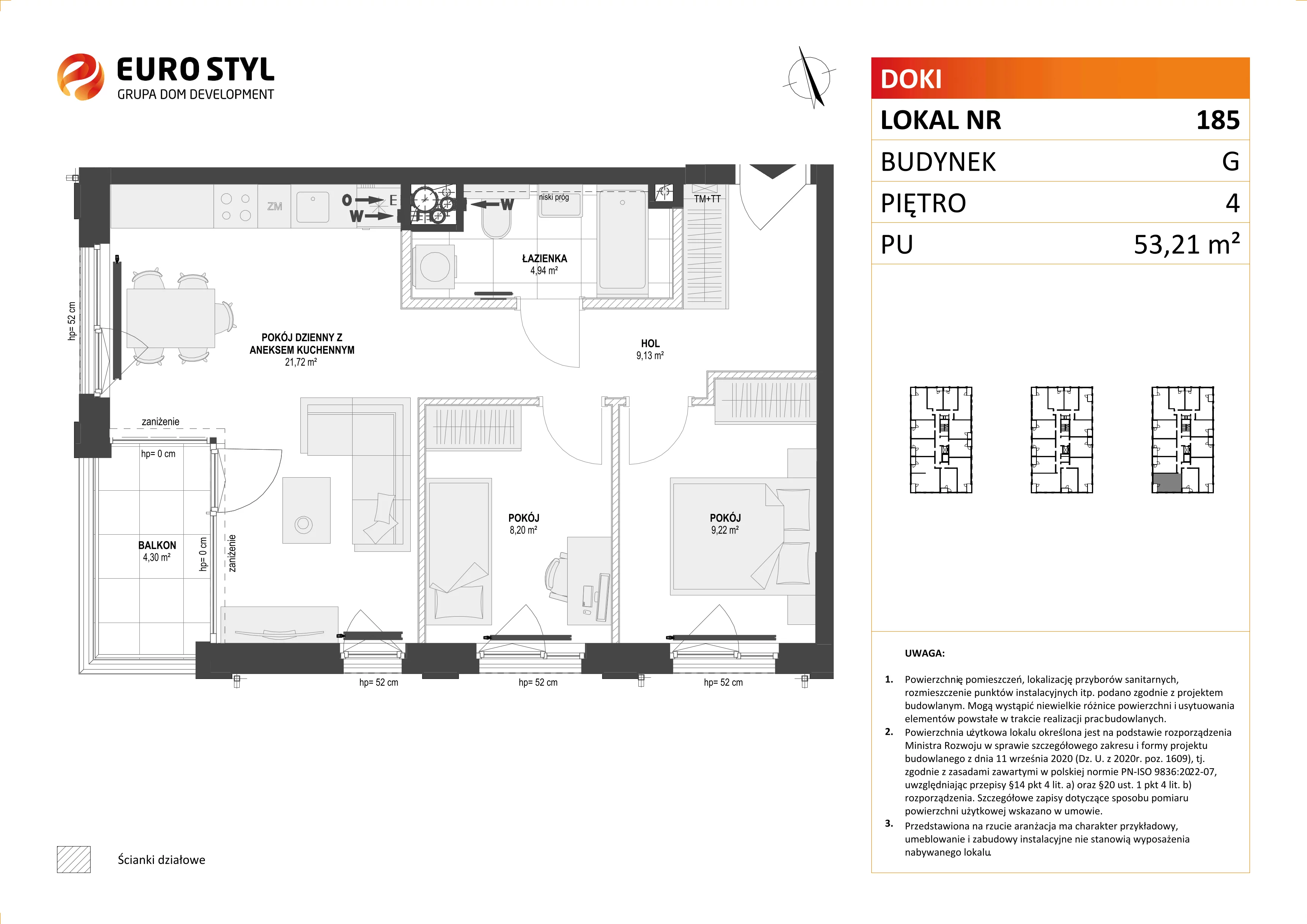 Mieszkanie 53,21 m², piętro 4, oferta nr G/185, DOKI Living - etap II, Gdańsk, Śródmieście, ul. Aleja Doki