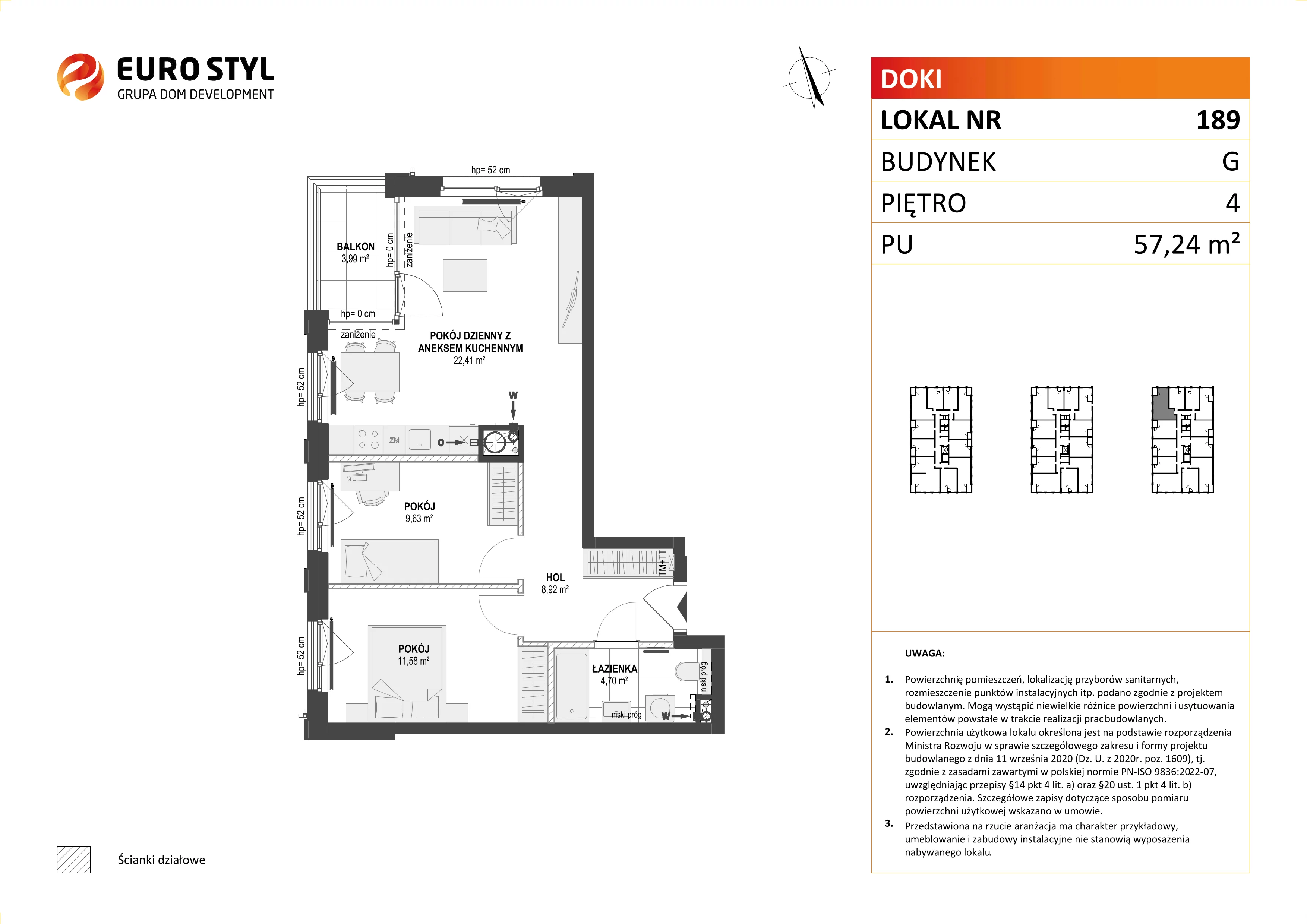 Mieszkanie 57,24 m², piętro 4, oferta nr G/189, DOKI Living - etap II, Gdańsk, Śródmieście, ul. Aleja Doki