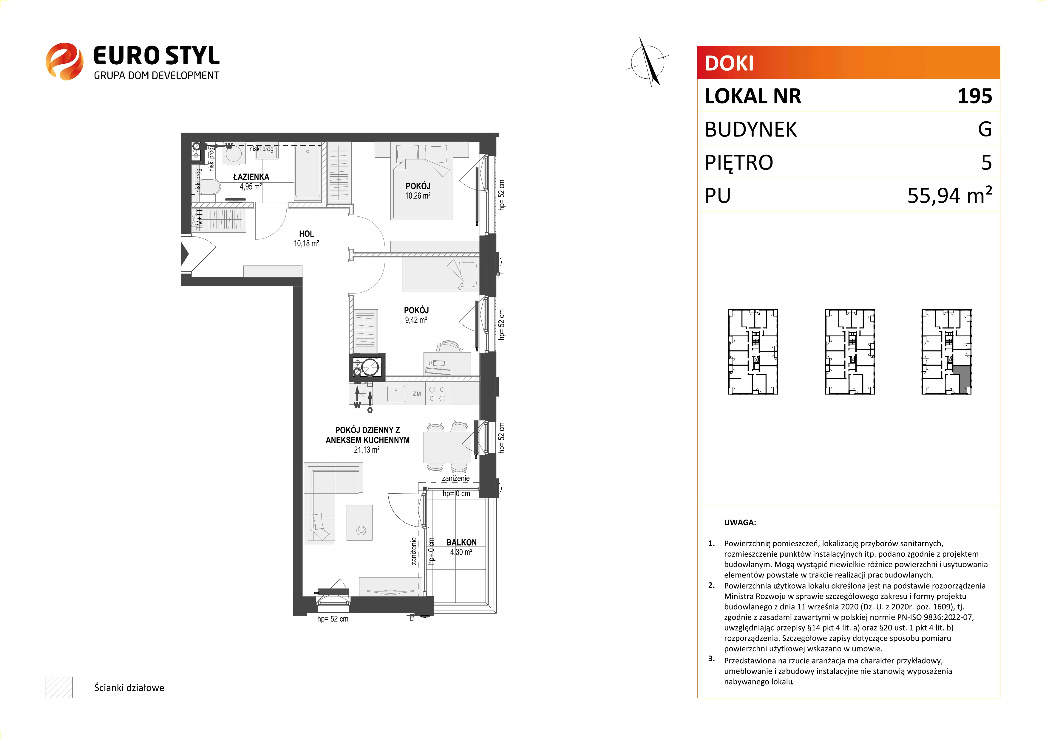 Mieszkanie 55,94 m², piętro 5, oferta nr G/195, DOKI Living - etap II, Gdańsk, Śródmieście, ul. Aleja Doki