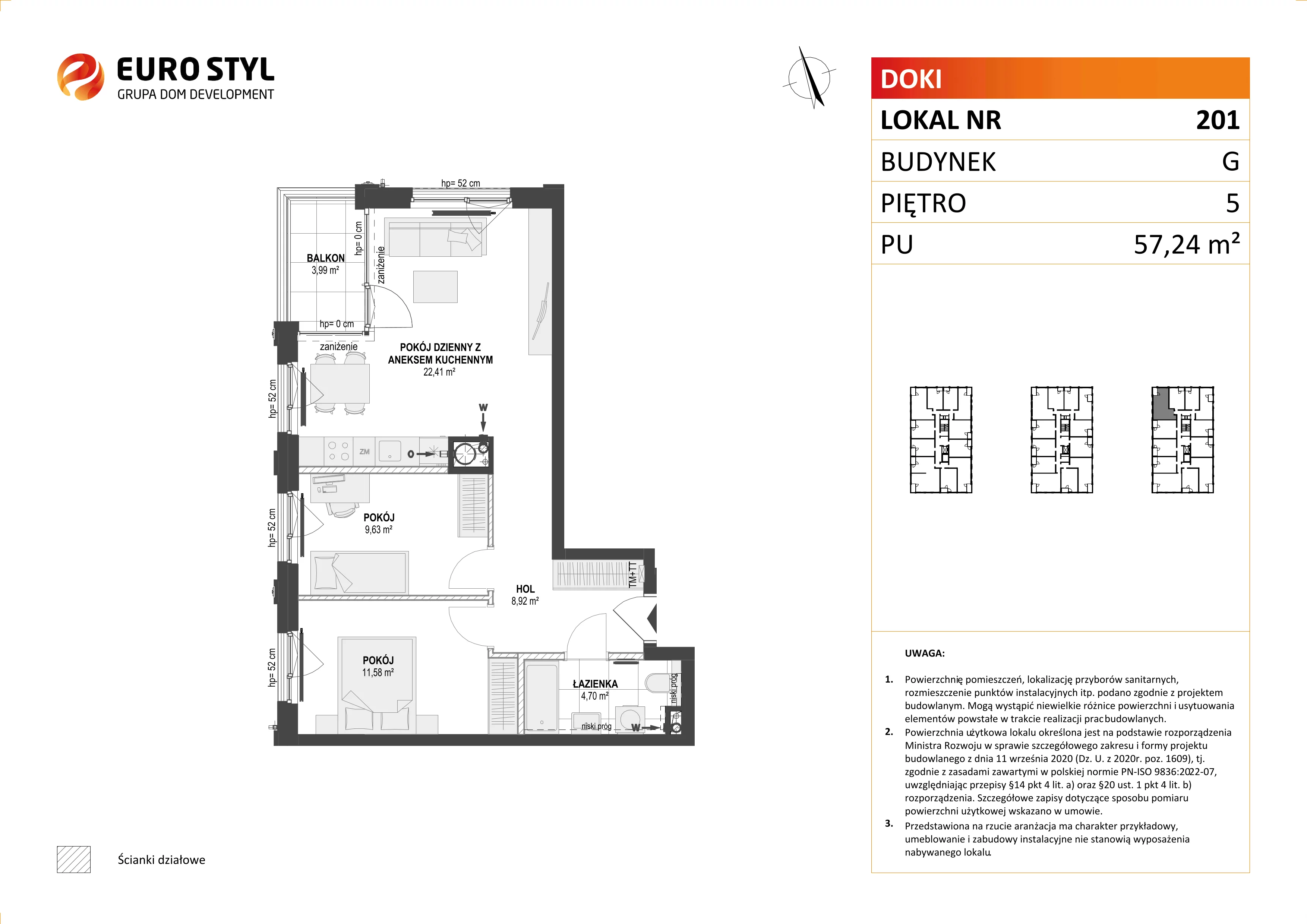 Mieszkanie 57,24 m², piętro 5, oferta nr G/201, DOKI Living - etap II, Gdańsk, Śródmieście, ul. Aleja Doki