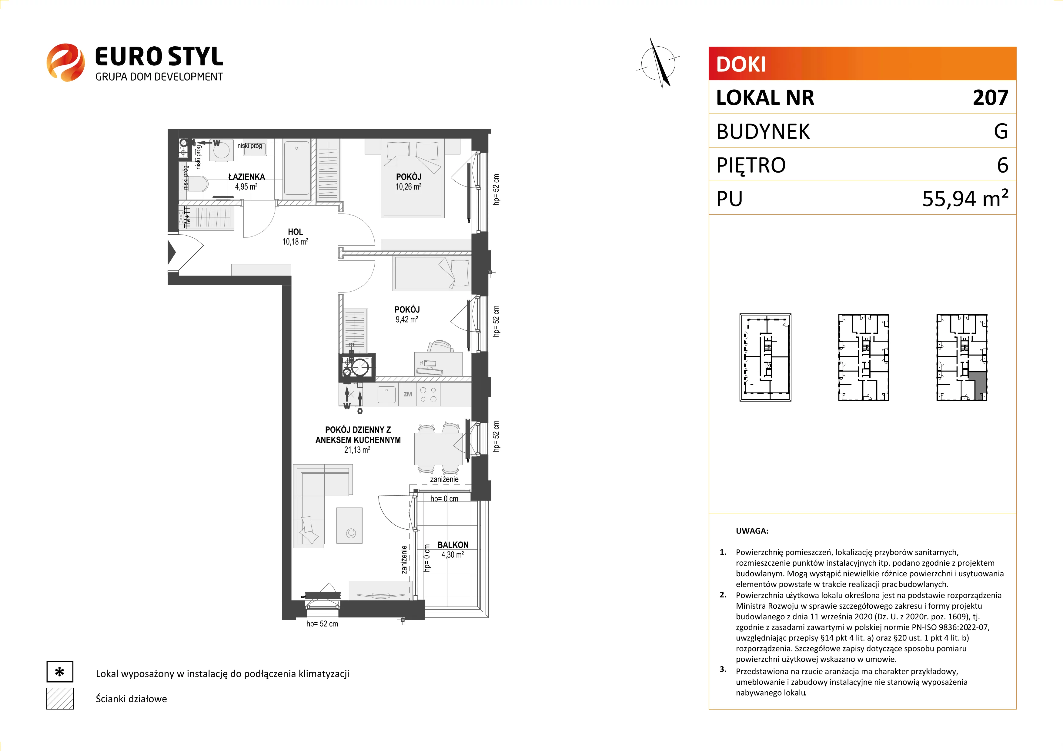 Mieszkanie 55,94 m², piętro 6, oferta nr G/207, DOKI Living - etap II, Gdańsk, Śródmieście, ul. Aleja Doki