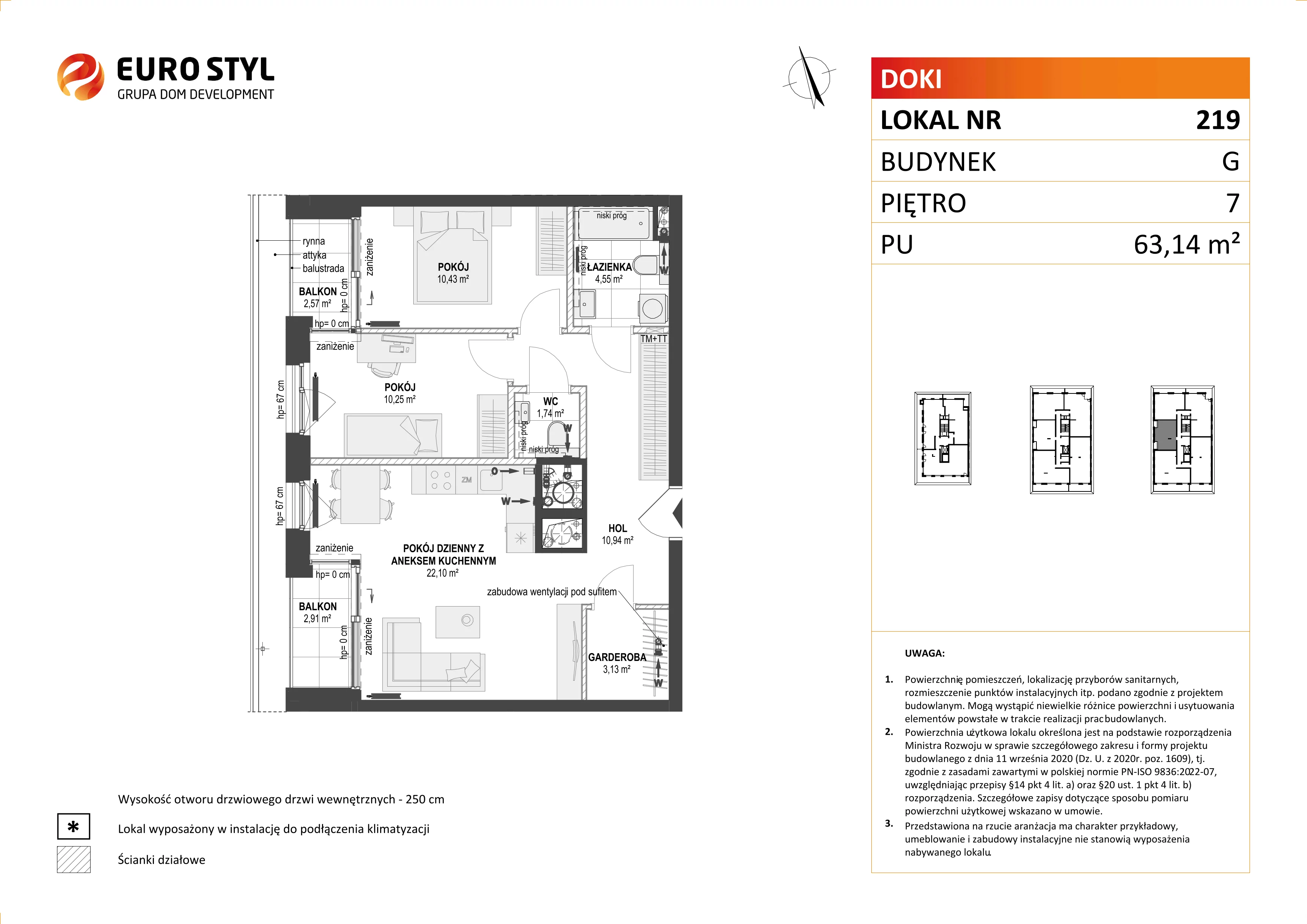 Mieszkanie 63,14 m², piętro 7, oferta nr G/219, DOKI Living - etap II, Gdańsk, Śródmieście, ul. Aleja Doki