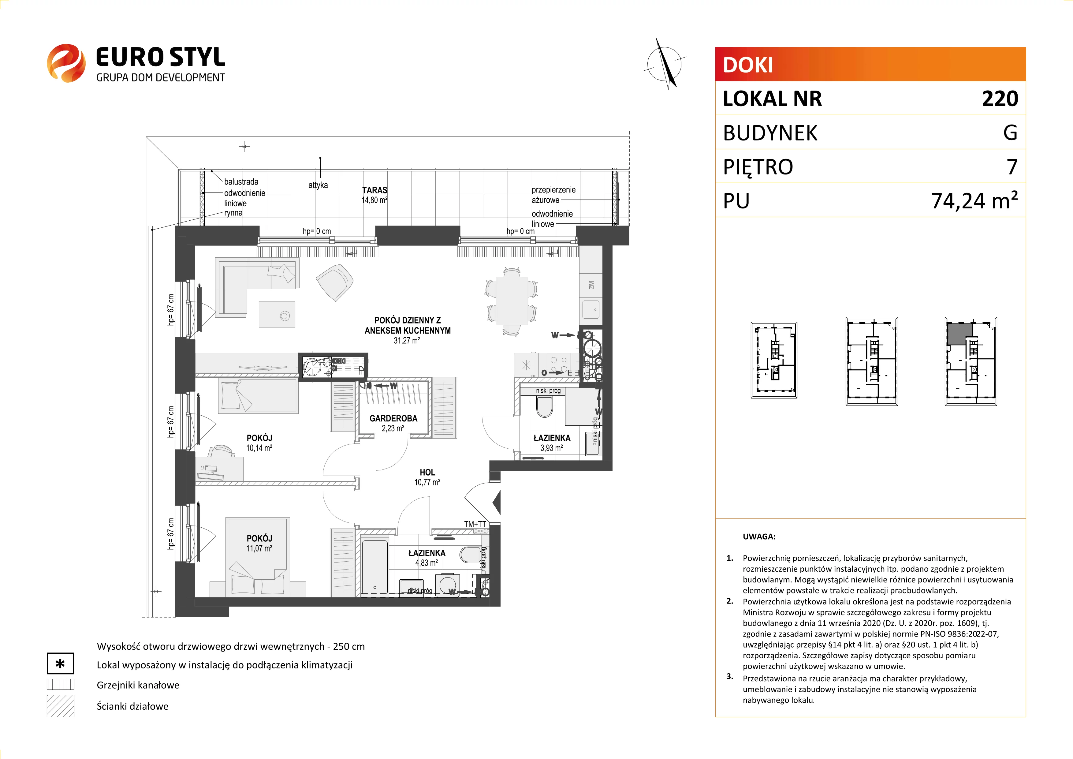 Mieszkanie 74,24 m², piętro 7, oferta nr G/220, DOKI Living - etap II, Gdańsk, Śródmieście, ul. Aleja Doki