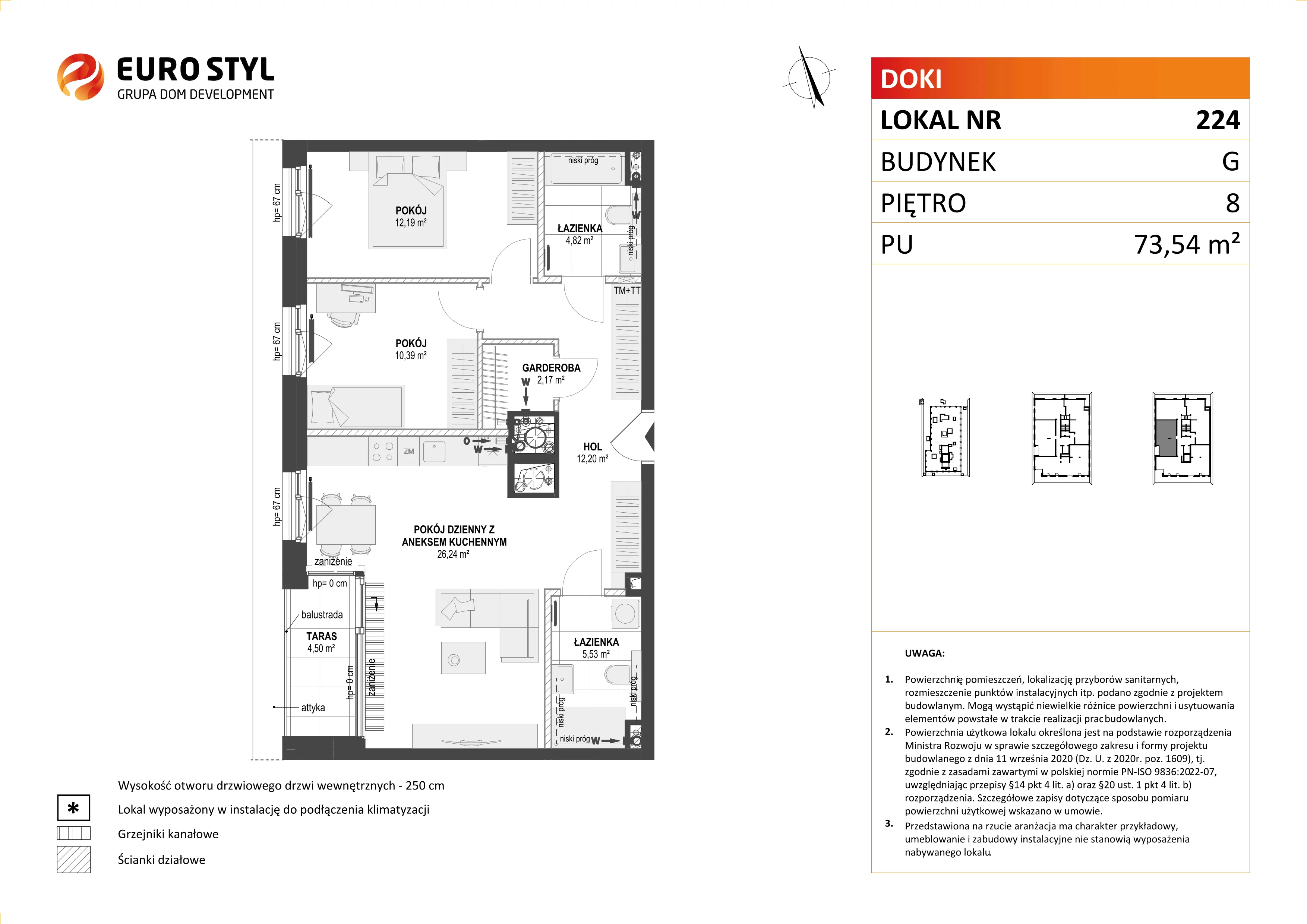 Mieszkanie 73,54 m², piętro 8, oferta nr G/224, DOKI Living - etap II, Gdańsk, Śródmieście, ul. Aleja Doki