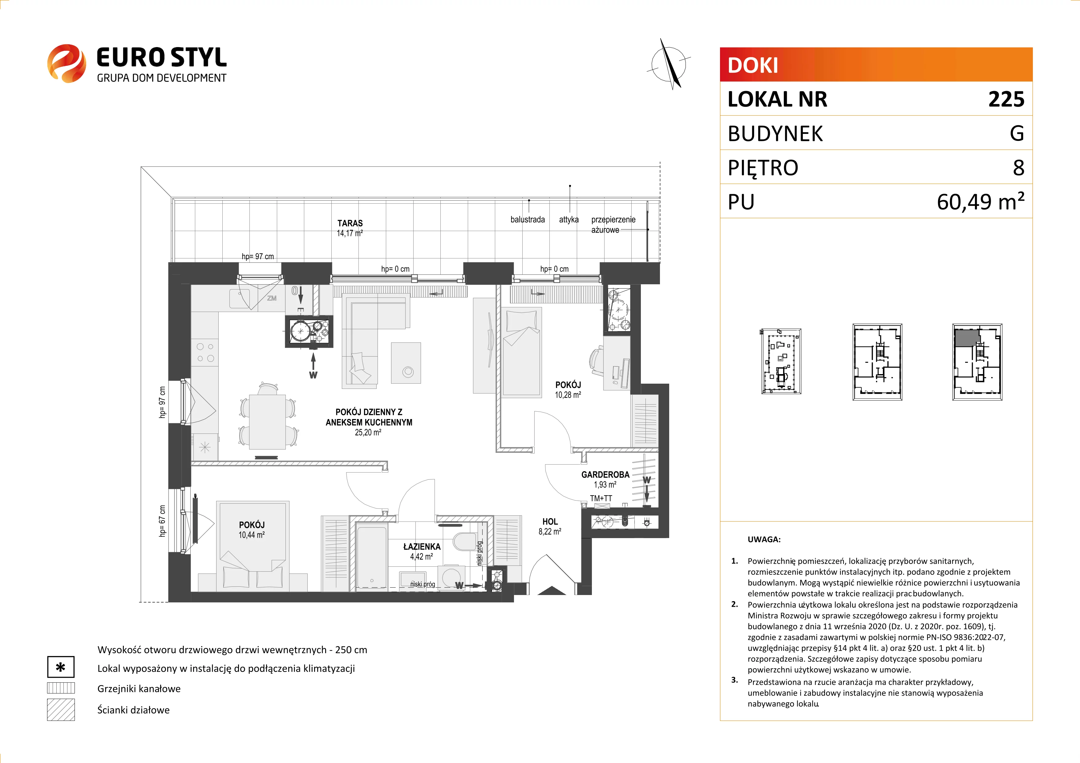 Mieszkanie 60,49 m², piętro 8, oferta nr G/225, DOKI Living - etap II, Gdańsk, Śródmieście, ul. Aleja Doki