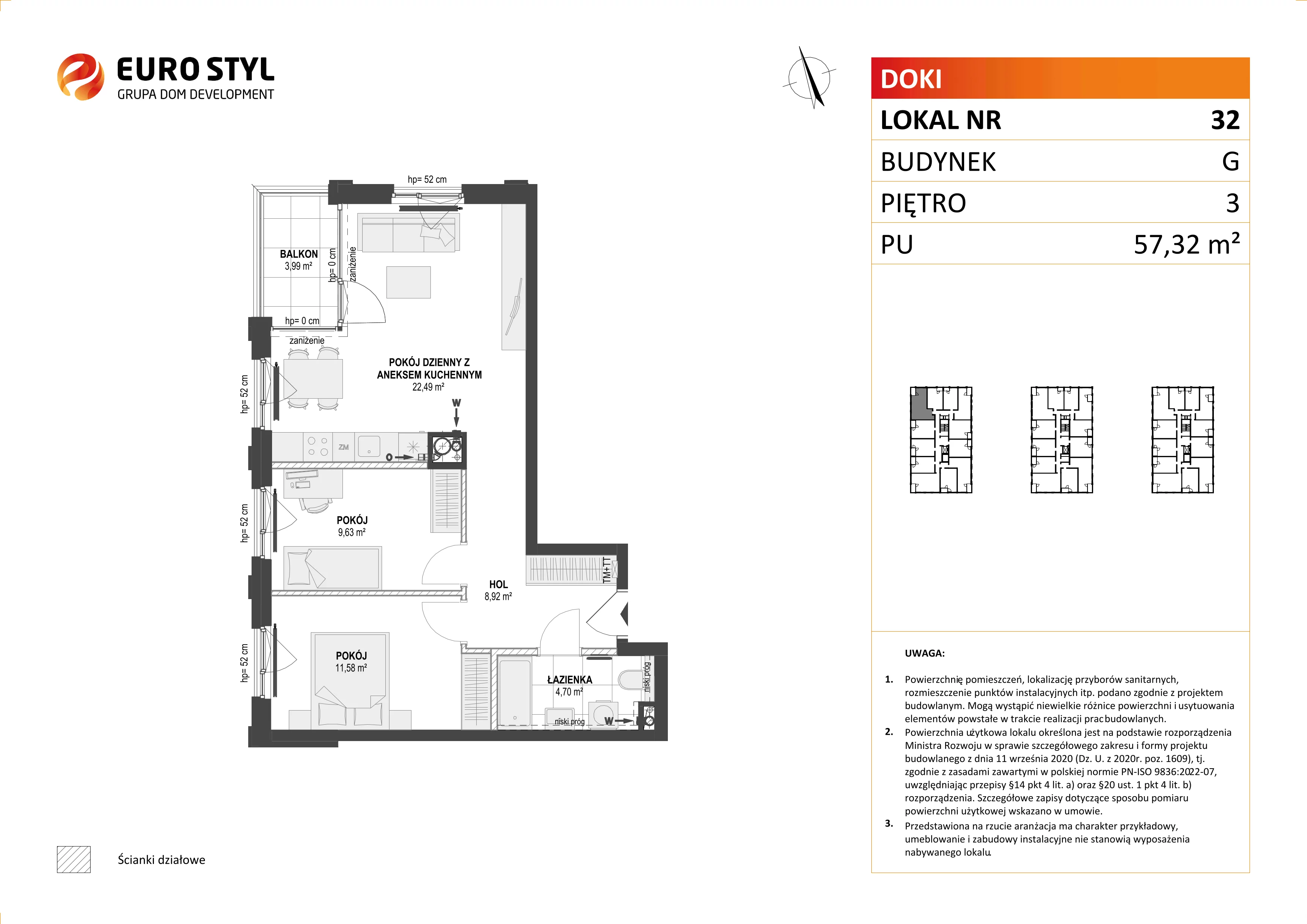 Mieszkanie 57,32 m², piętro 3, oferta nr G/32, DOKI Living - etap II, Gdańsk, Śródmieście, ul. Aleja Doki