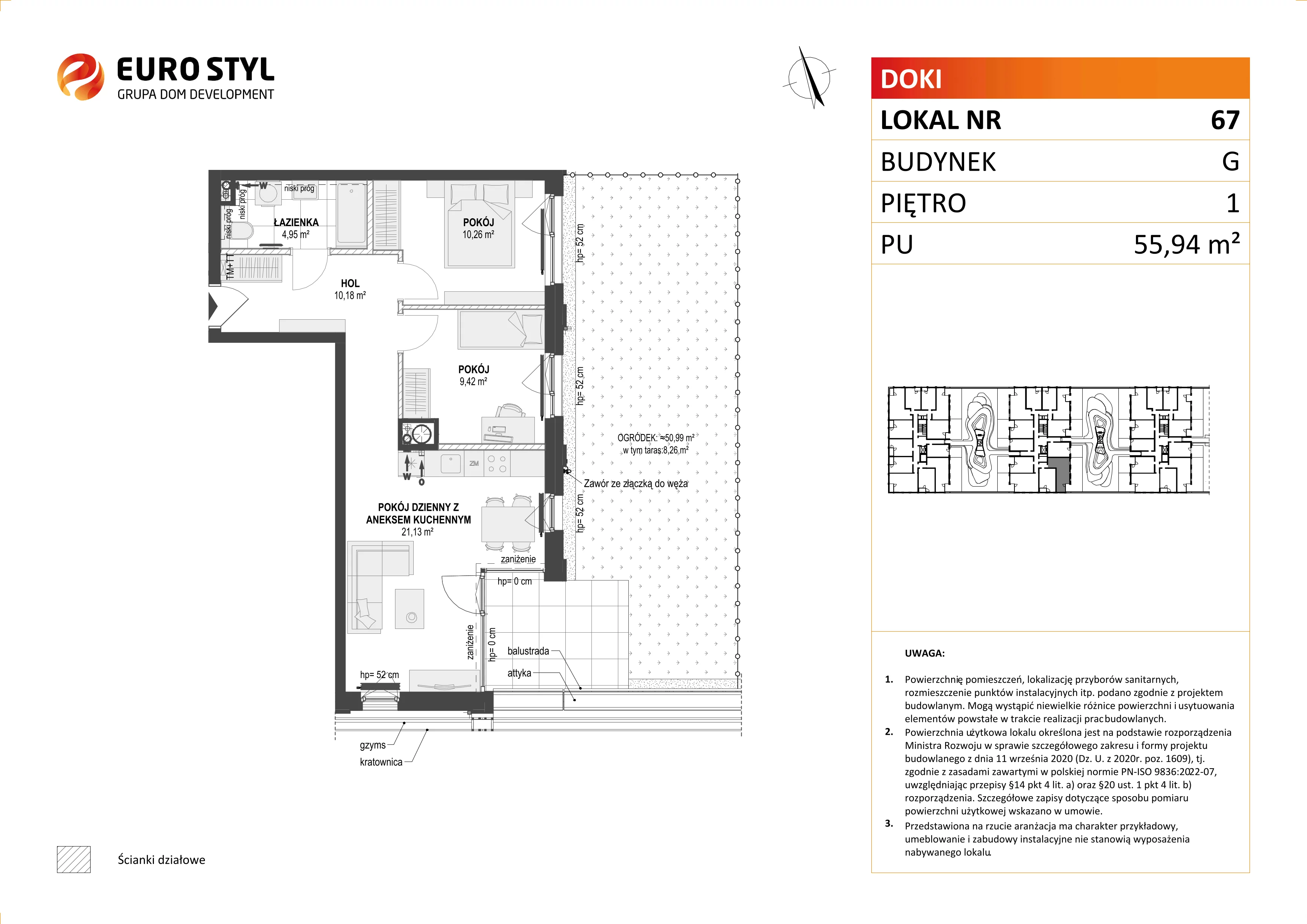 Mieszkanie 55,94 m², piętro 1, oferta nr G/67, DOKI Living - etap II, Gdańsk, Śródmieście, ul. Aleja Doki