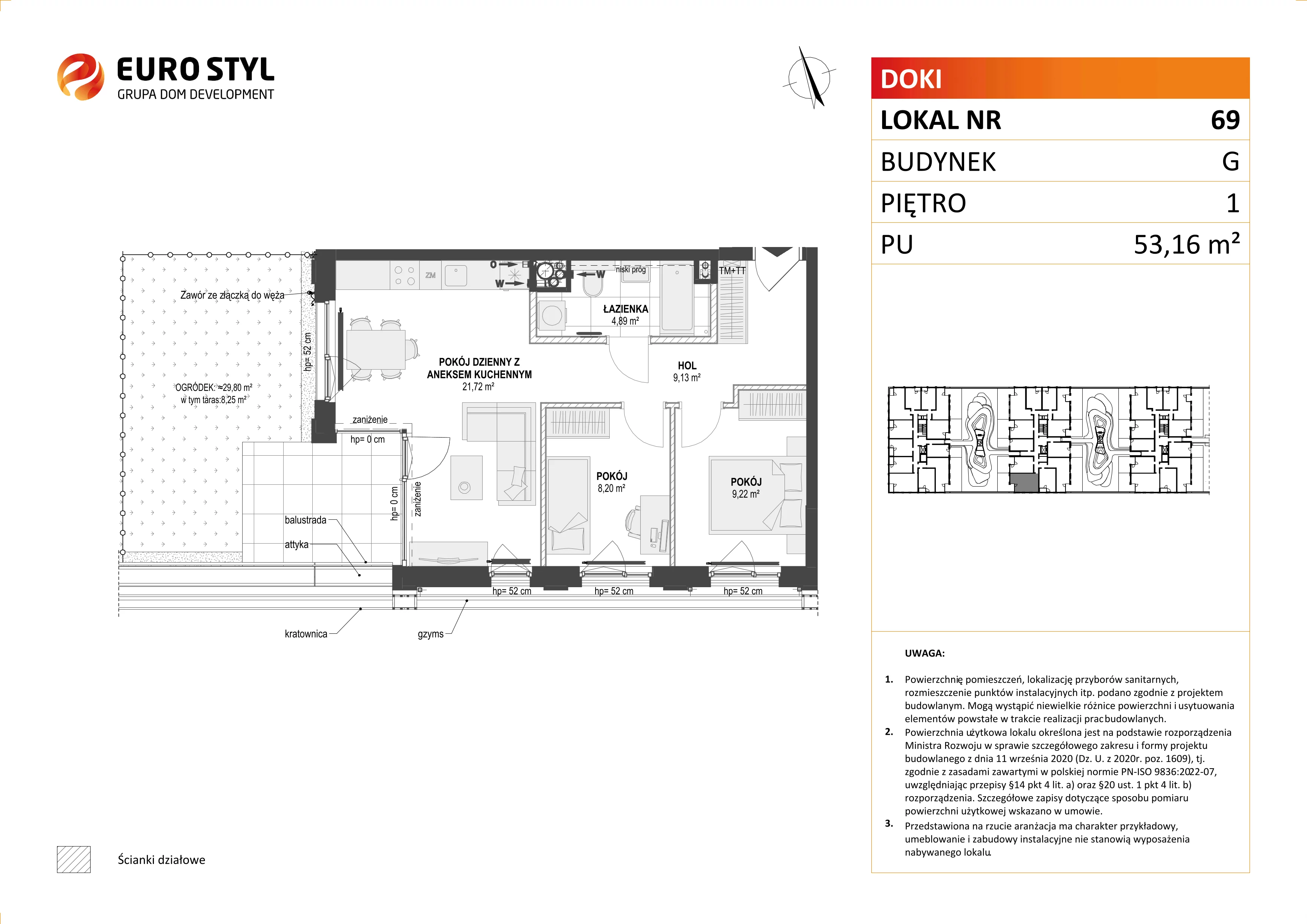 Mieszkanie 53,16 m², piętro 1, oferta nr G/69, DOKI Living - etap II, Gdańsk, Śródmieście, ul. Aleja Doki