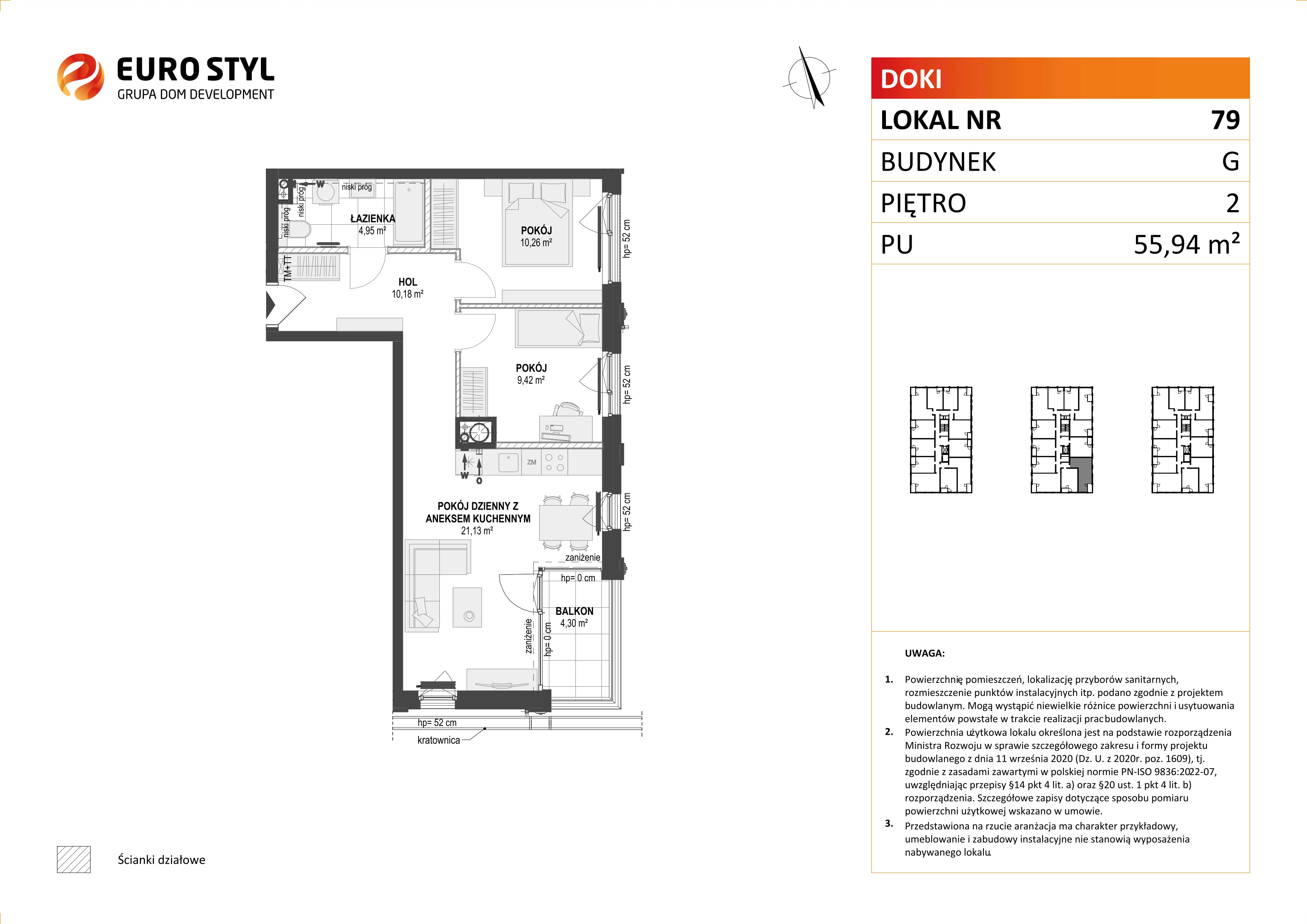 Mieszkanie 55,94 m², piętro 2, oferta nr G/79, DOKI Living - etap II, Gdańsk, Śródmieście, ul. Aleja Doki