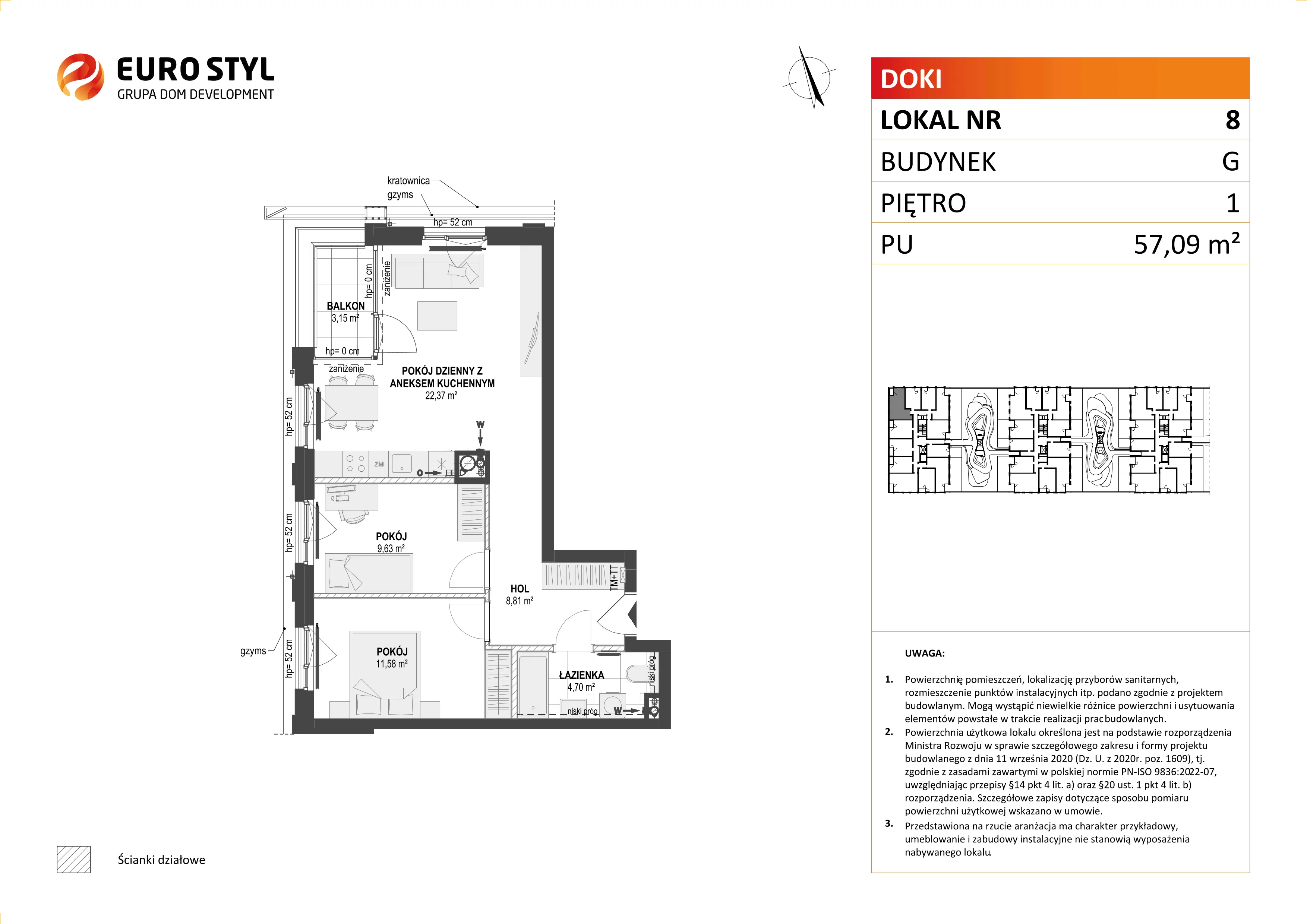 Mieszkanie 57,09 m², piętro 1, oferta nr G/8, DOKI Living - etap II, Gdańsk, Śródmieście, ul. Aleja Doki