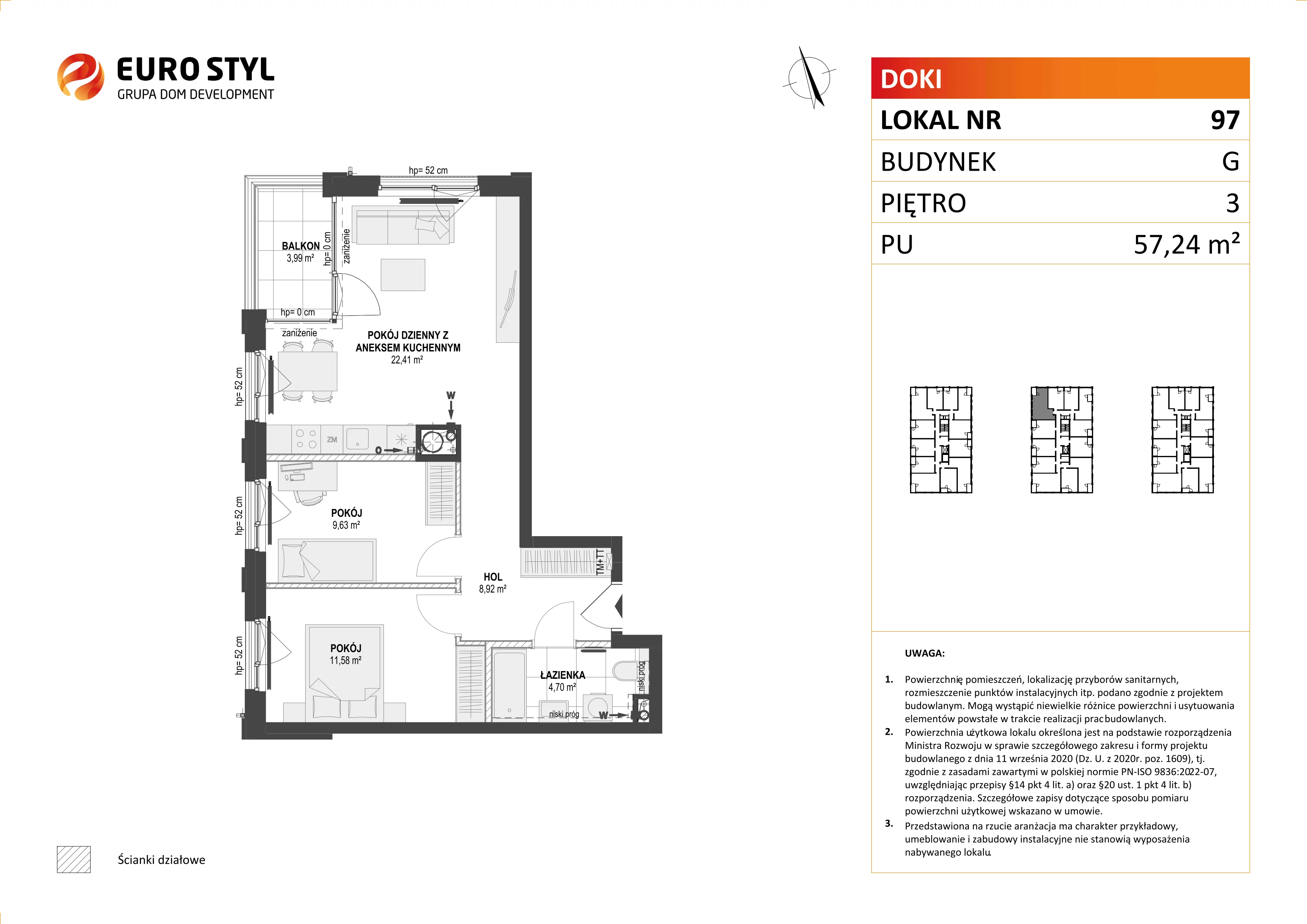 Mieszkanie 57,24 m², piętro 3, oferta nr G/97, DOKI Living - etap II, Gdańsk, Śródmieście, ul. Aleja Doki