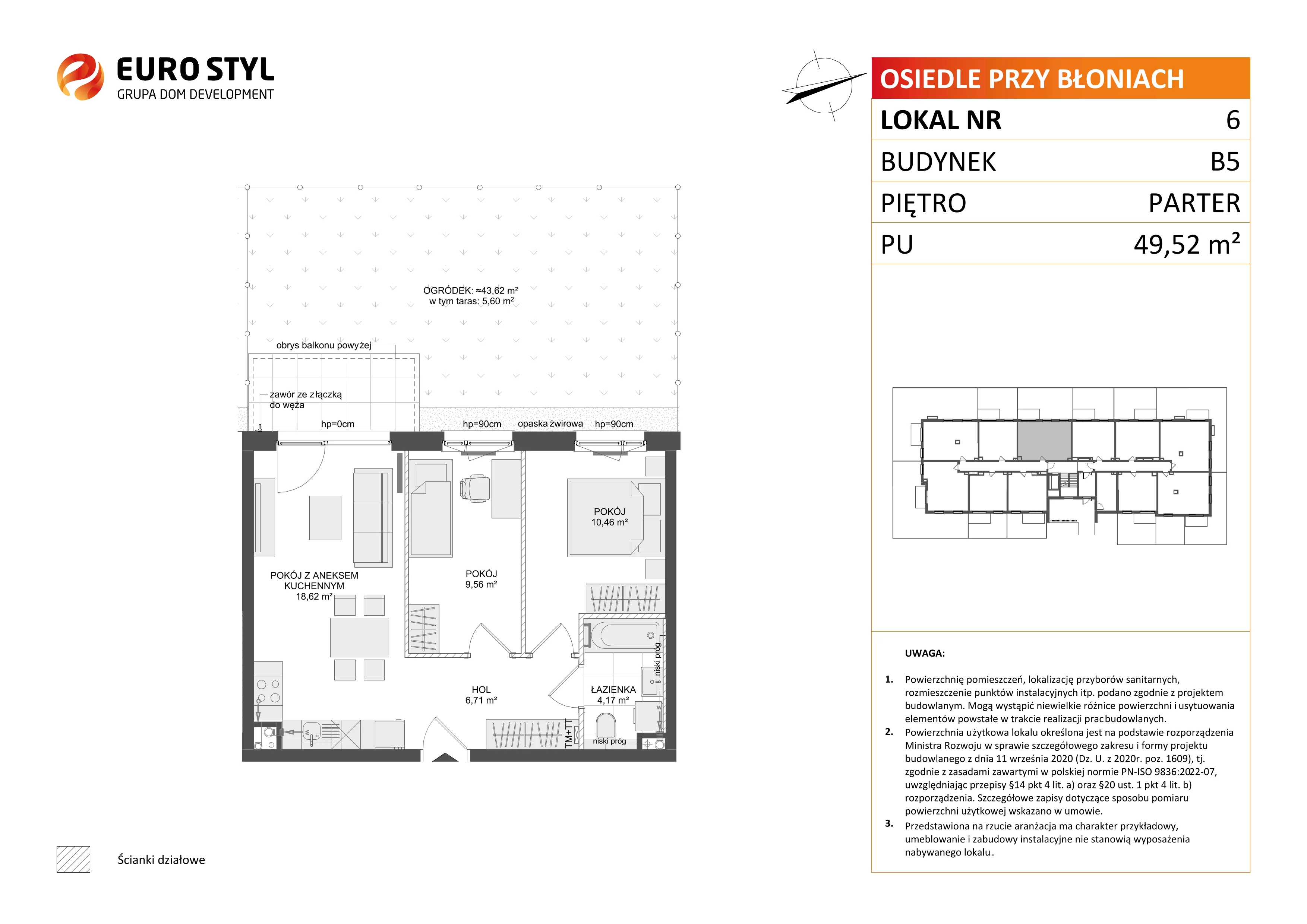 3 pokoje, mieszkanie 49,52 m², parter, oferta nr B5/6, Osiedle przy Błoniach 3 - etap IV, Rumia, Janowo, ul. Błoń Janowskich 