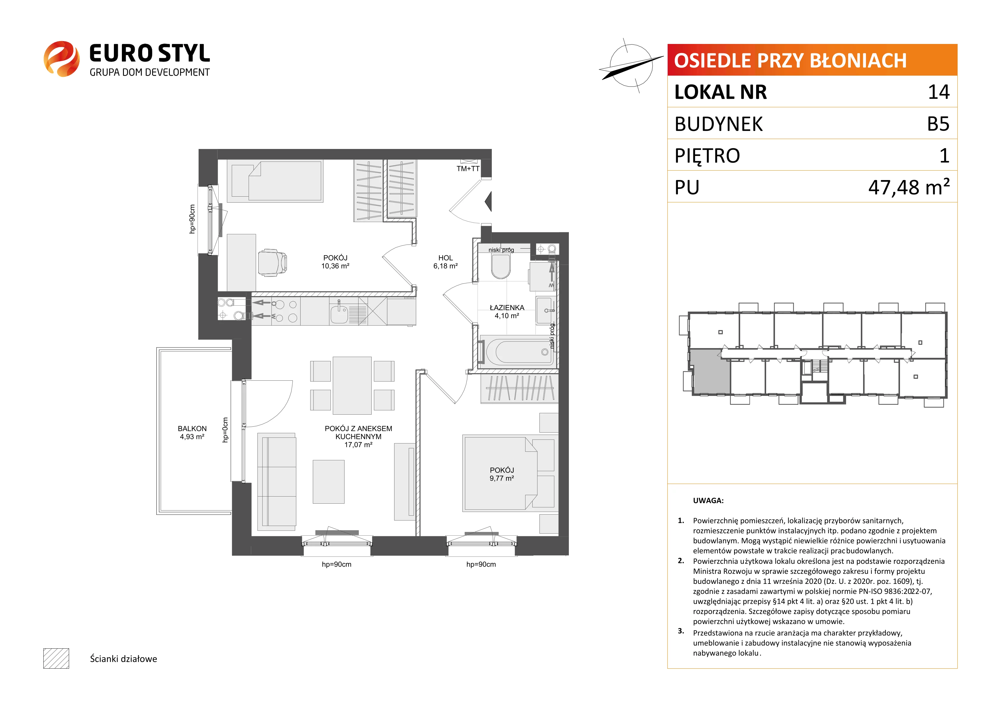 3 pokoje, mieszkanie 47,48 m², piętro 1, oferta nr B5/14, Osiedle przy Błoniach 3 - etap IV, Rumia, Janowo, ul. Błoń Janowskich 
